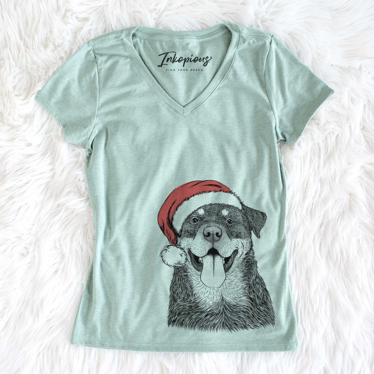 Santa Romeo the Rottweiler - Women&#39;s V-neck Shirt