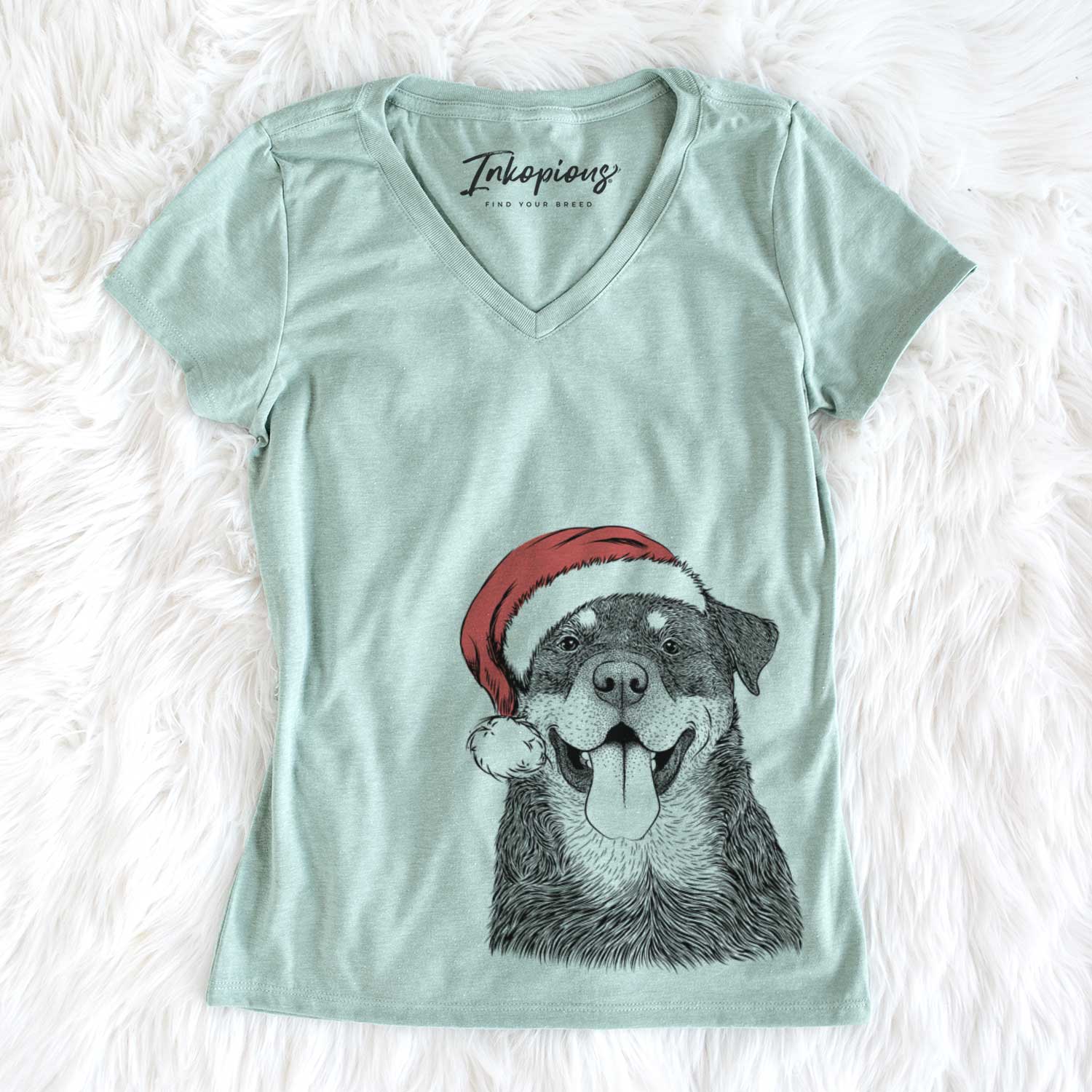 Santa Romeo the Rottweiler - Women's V-neck Shirt