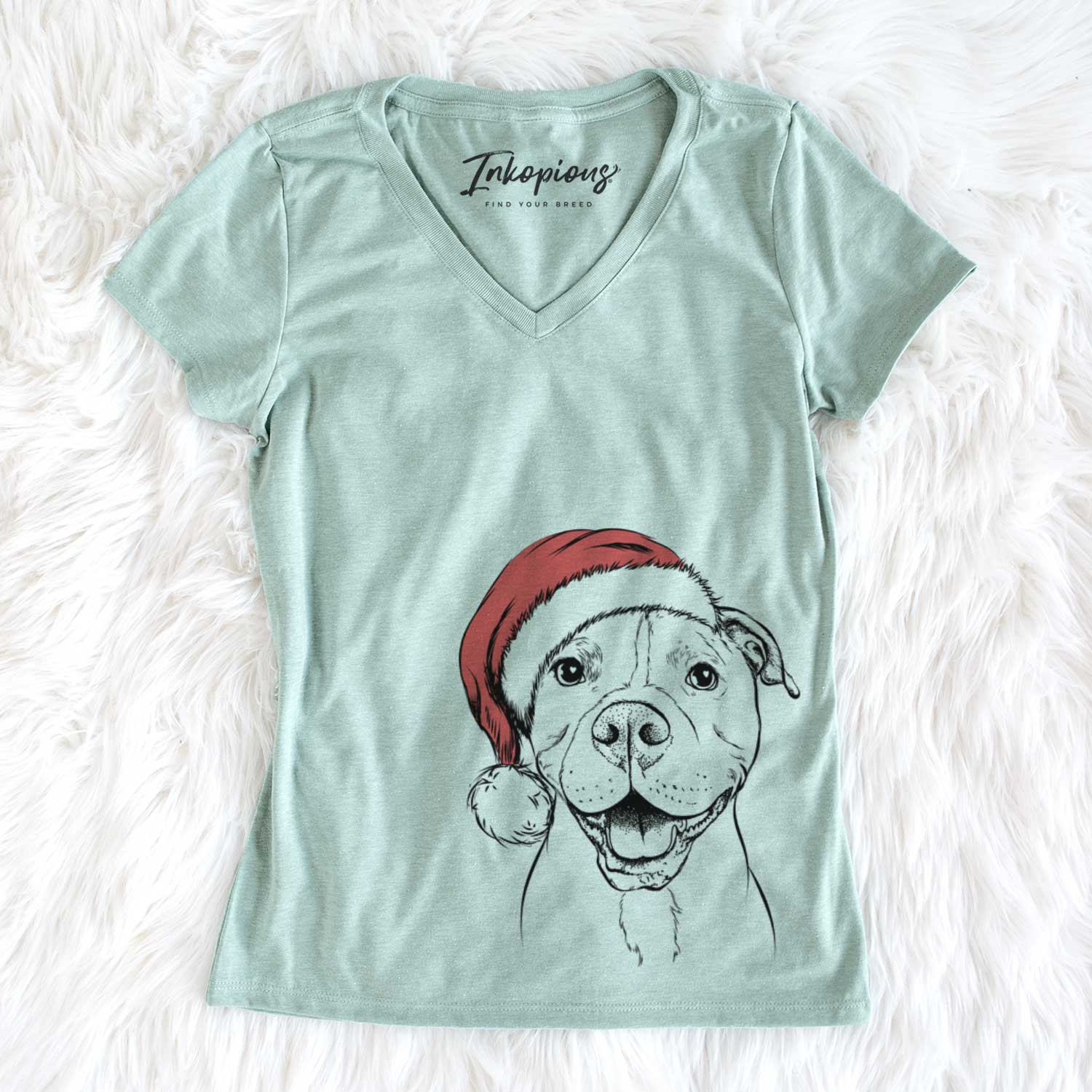 Santa Roscoe the Pitbull - Women's V-neck Shirt