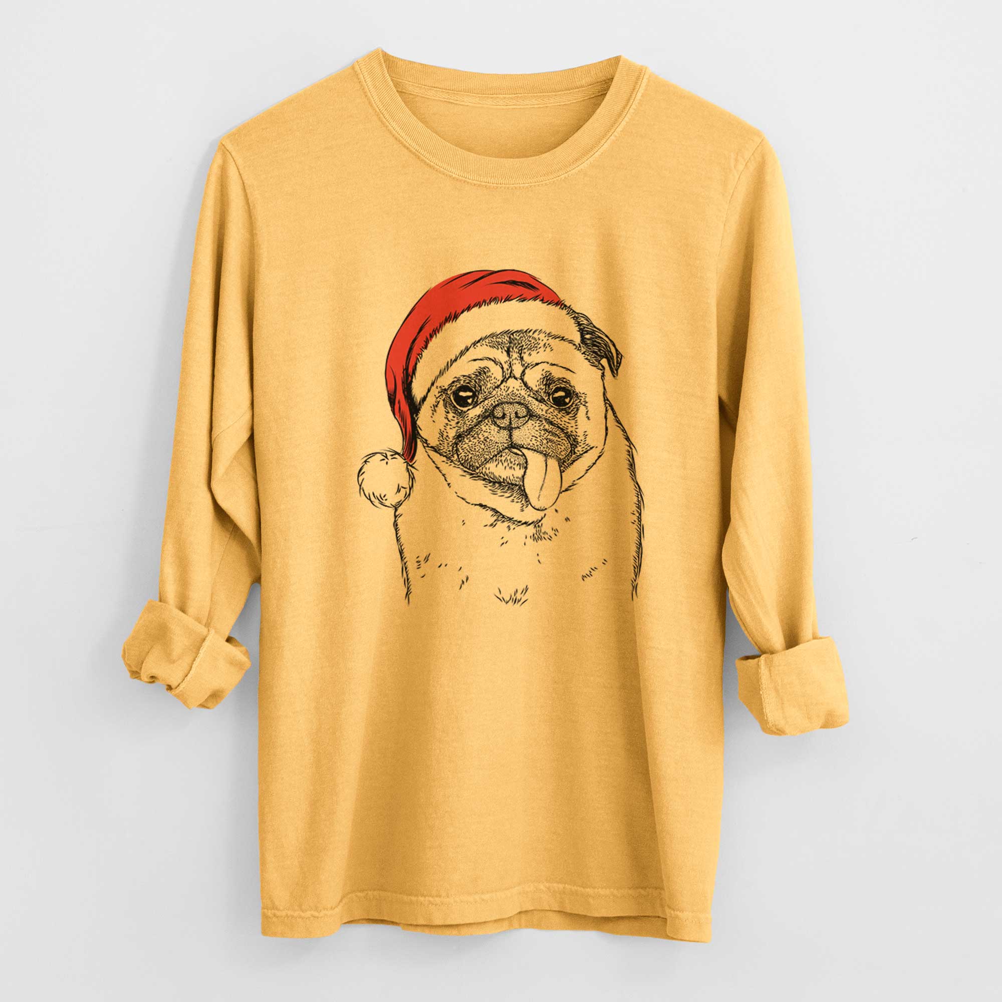 Santa Rosie the Pug - Heavyweight 100% Cotton Long Sleeve