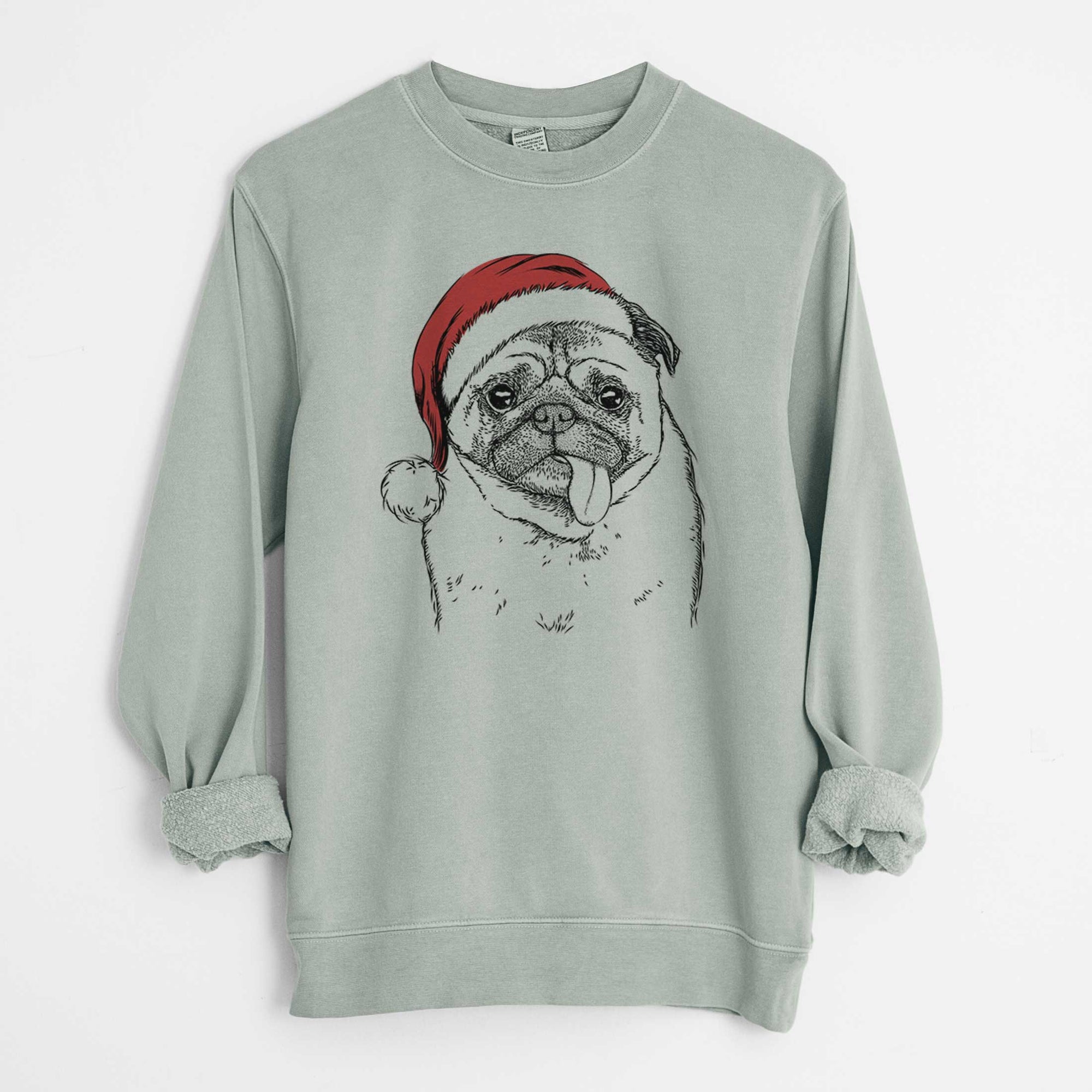 Santa Rosie the Pug - Unisex Pigment Dyed Crew Sweatshirt