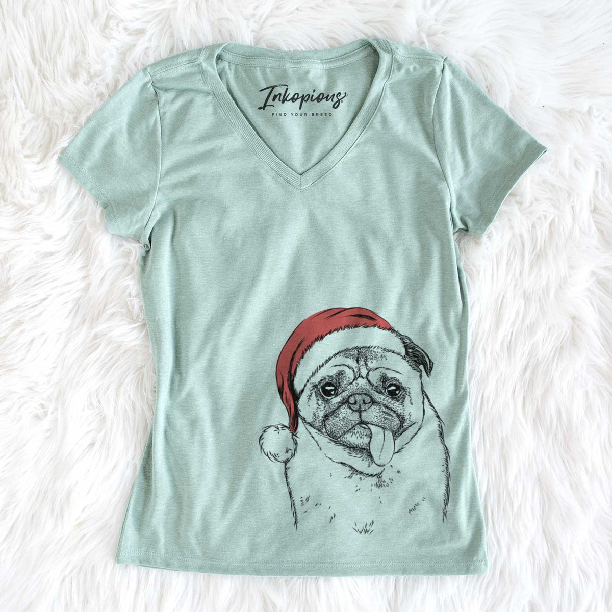 Santa Rosie the Pug - Women&#39;s V-neck Shirt