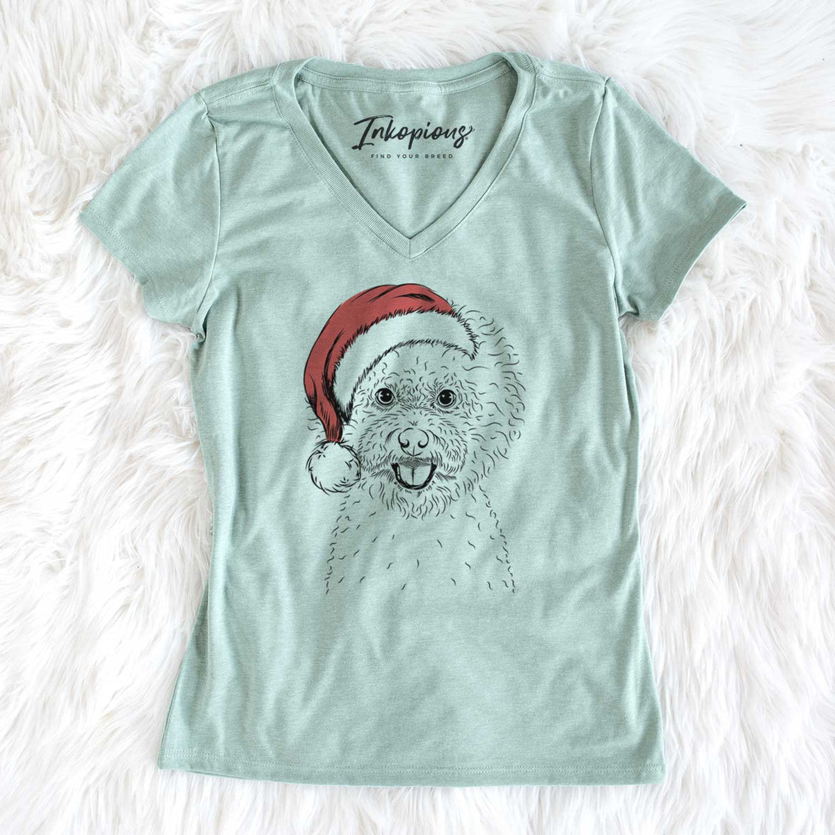 Santa Ross the Bichon Frise - Women's V-neck Shirt