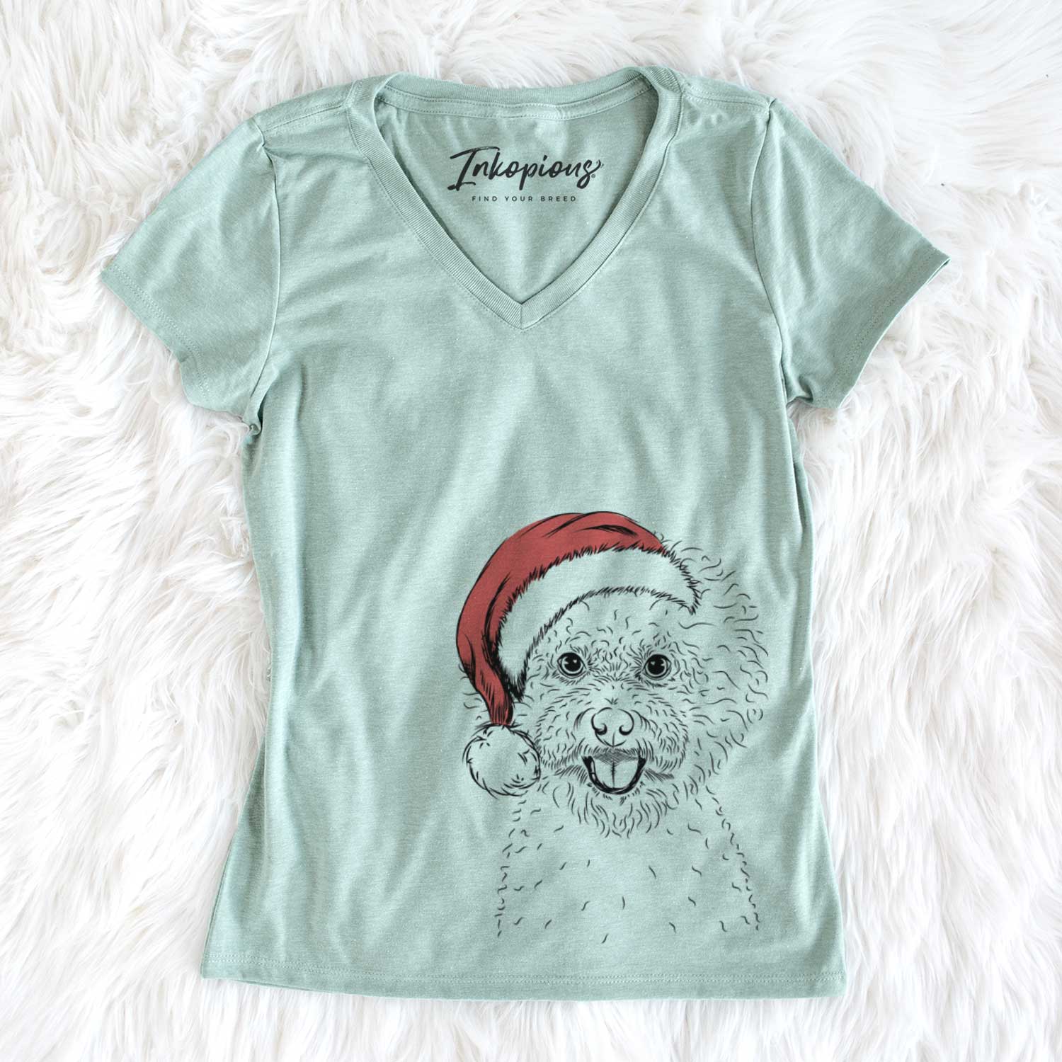Santa Ross the Bichon Frise - Women's V-neck Shirt