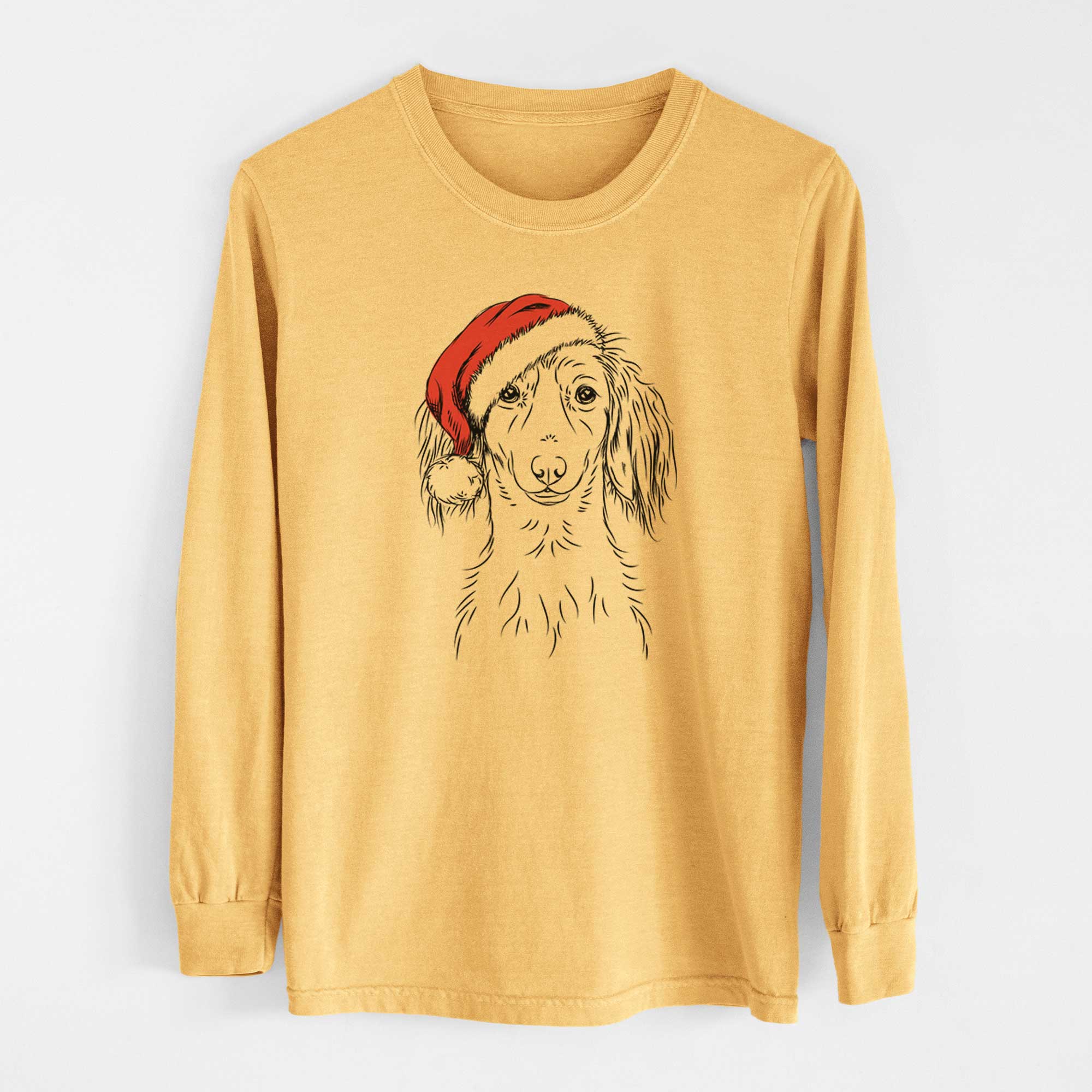 Santa Roux the Long Haired Dachshund - Heavyweight 100% Cotton Long Sleeve