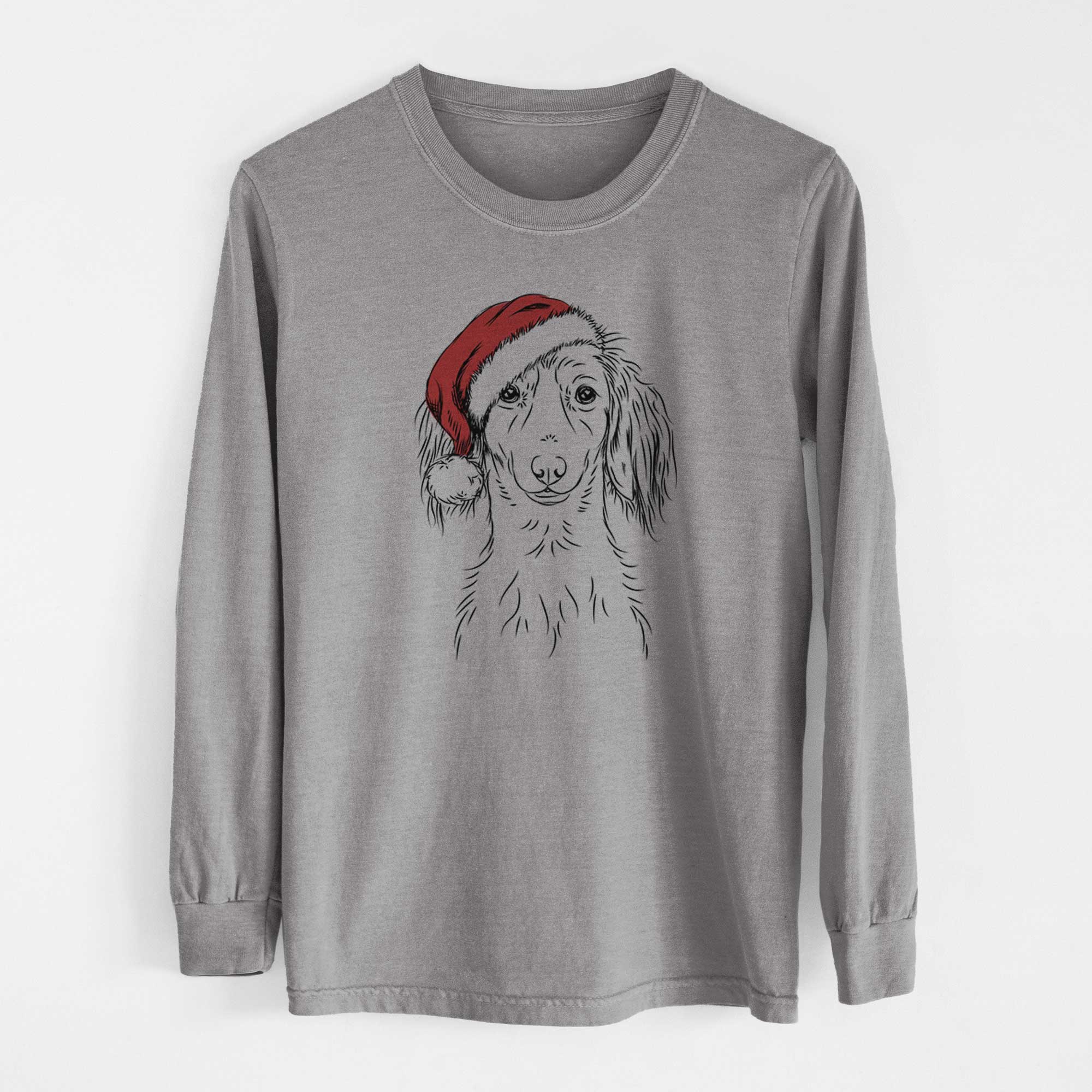 Santa Roux the Long Haired Dachshund - Heavyweight 100% Cotton Long Sleeve