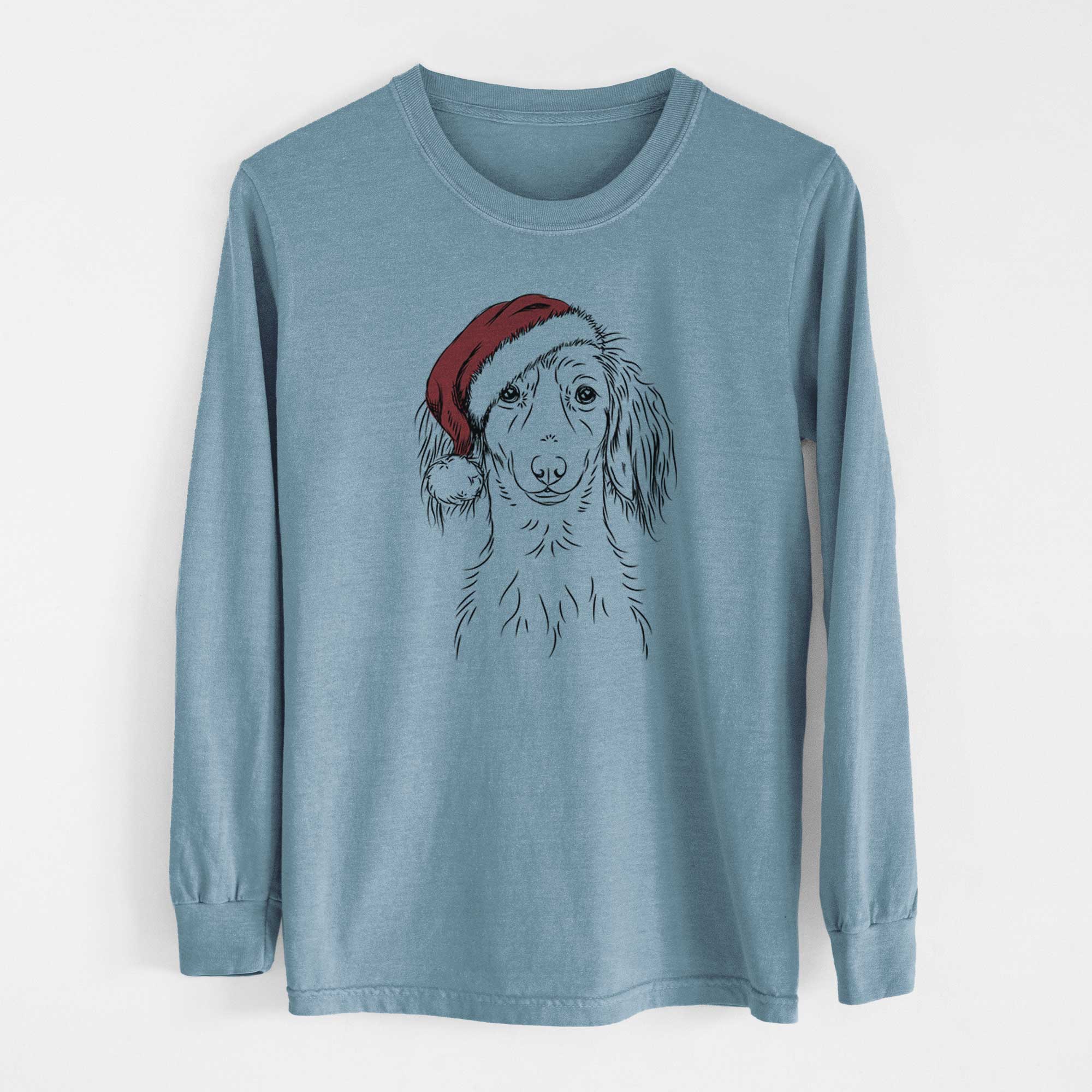 Santa Roux the Long Haired Dachshund - Heavyweight 100% Cotton Long Sleeve