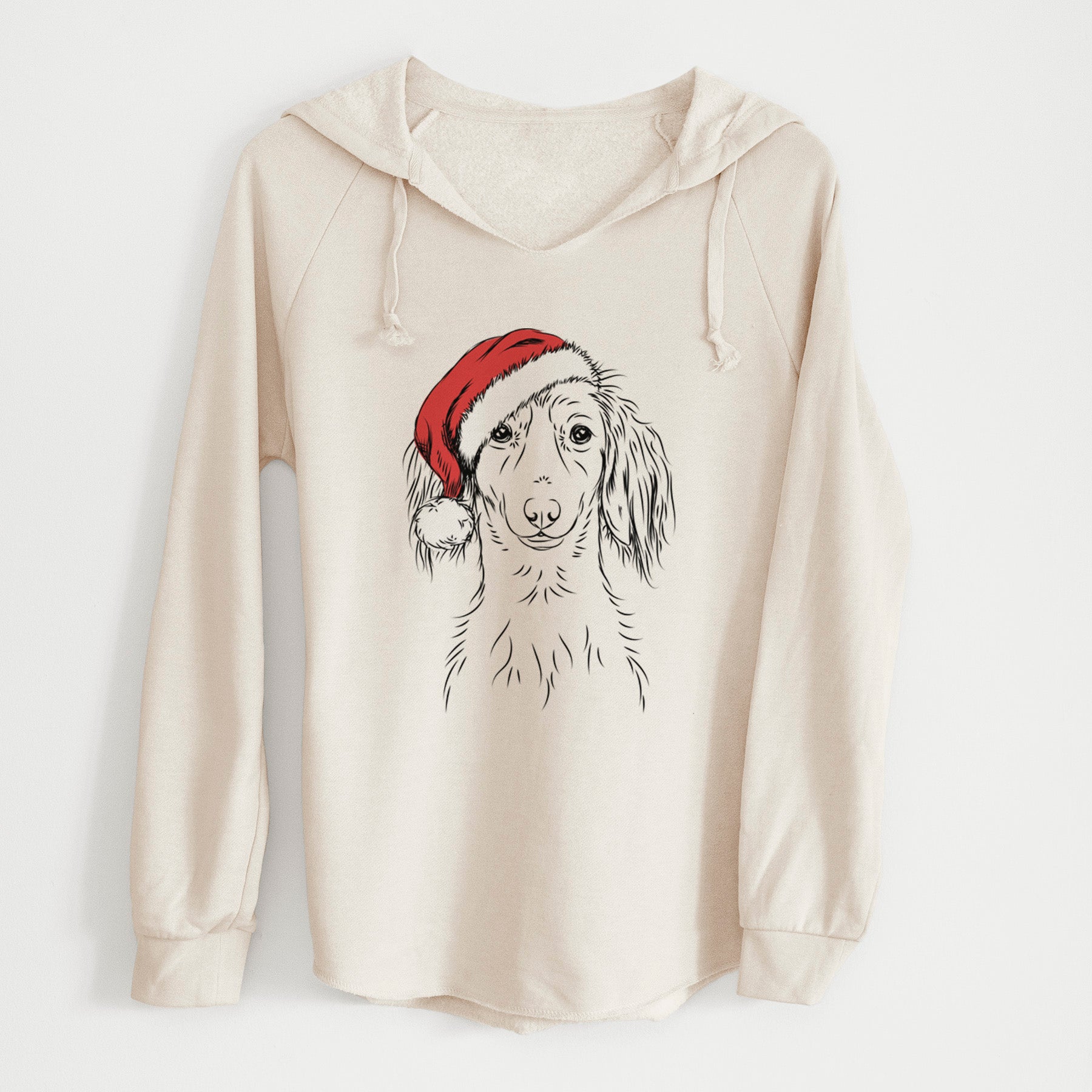 Santa Roux the Long Haired Dachshund - Cali Wave Hooded Sweatshirt