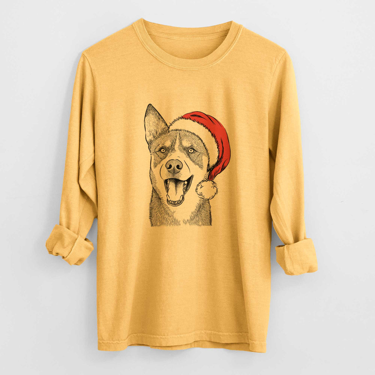 Santa Roux the Siberian Husky - Heavyweight 100% Cotton Long Sleeve