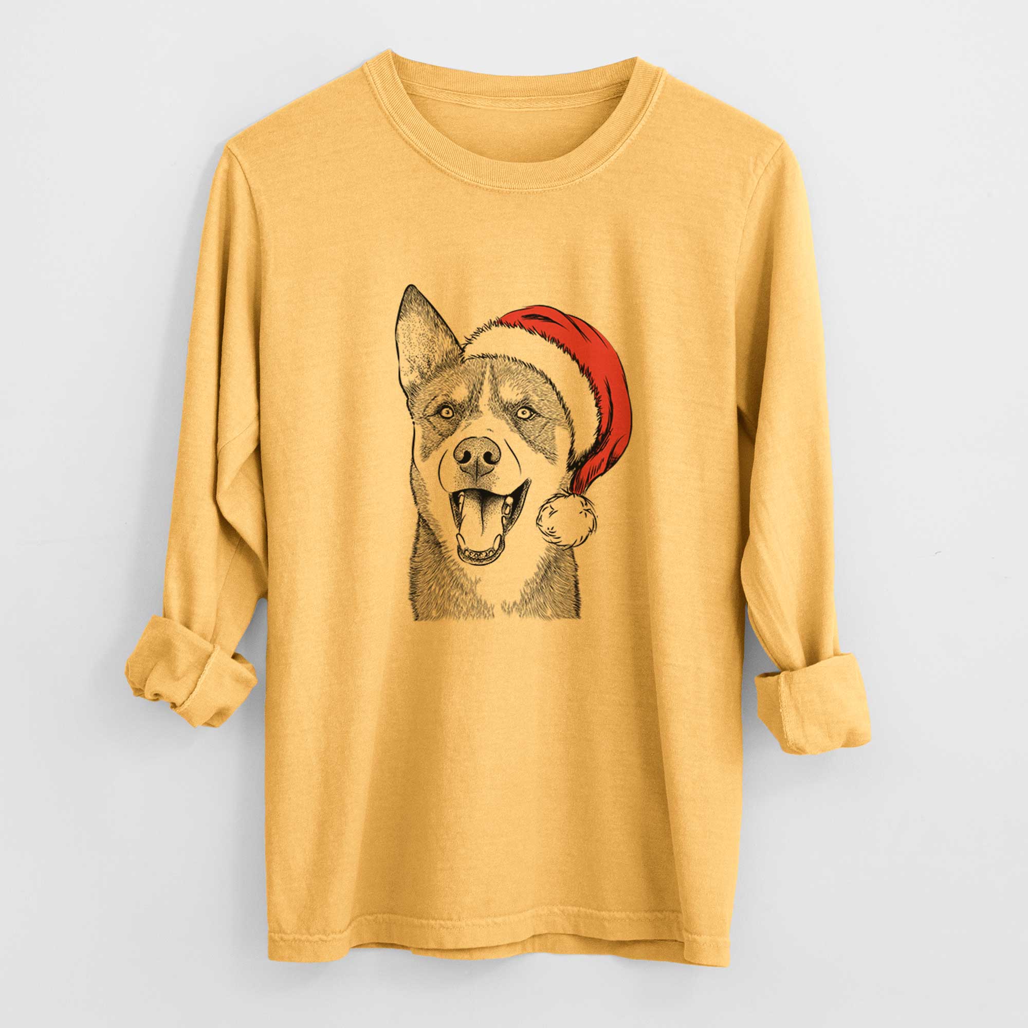 Santa Roux the Siberian Husky - Heavyweight 100% Cotton Long Sleeve