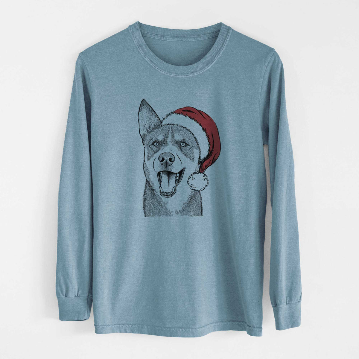 Santa Roux the Siberian Husky - Heavyweight 100% Cotton Long Sleeve
