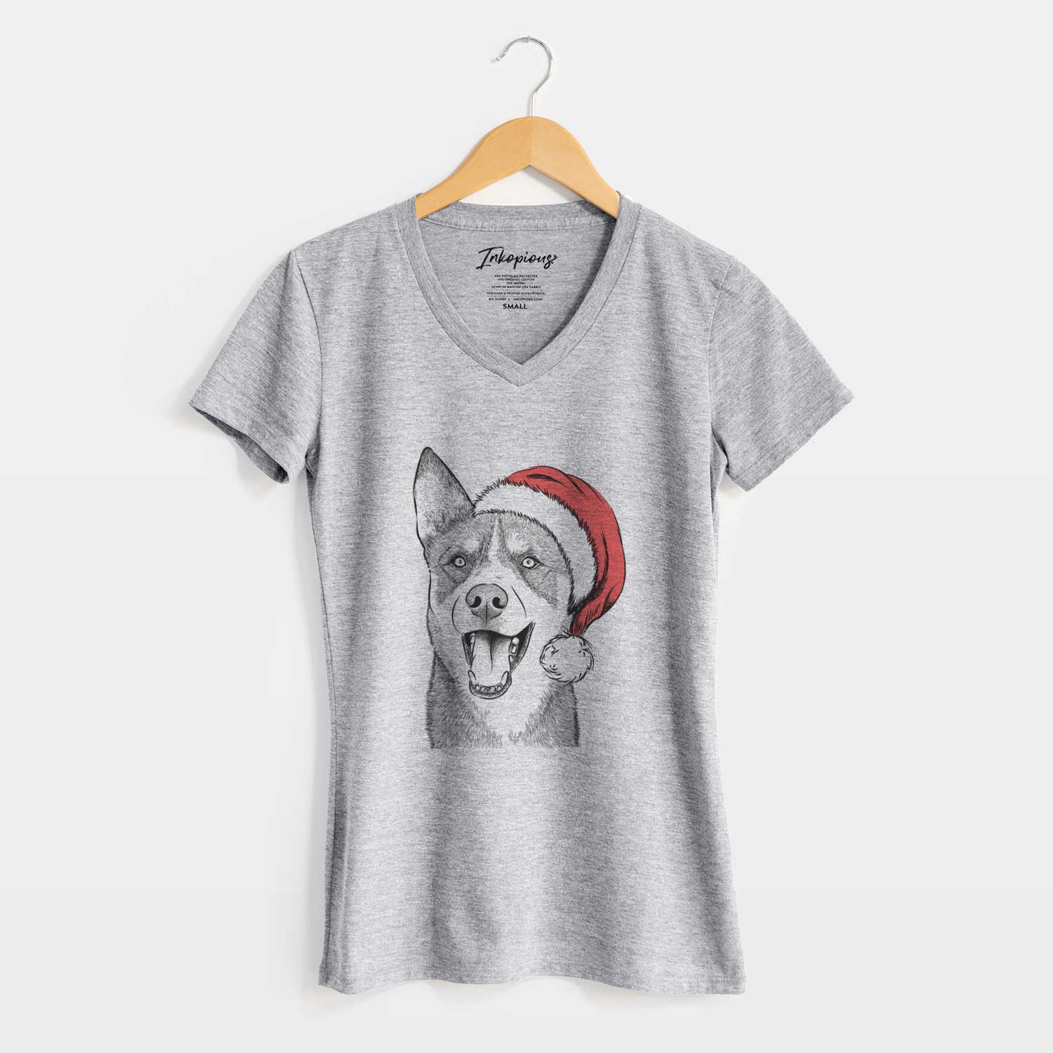 Santa Roux the Siberian Husky - Women's V-neck Shirt