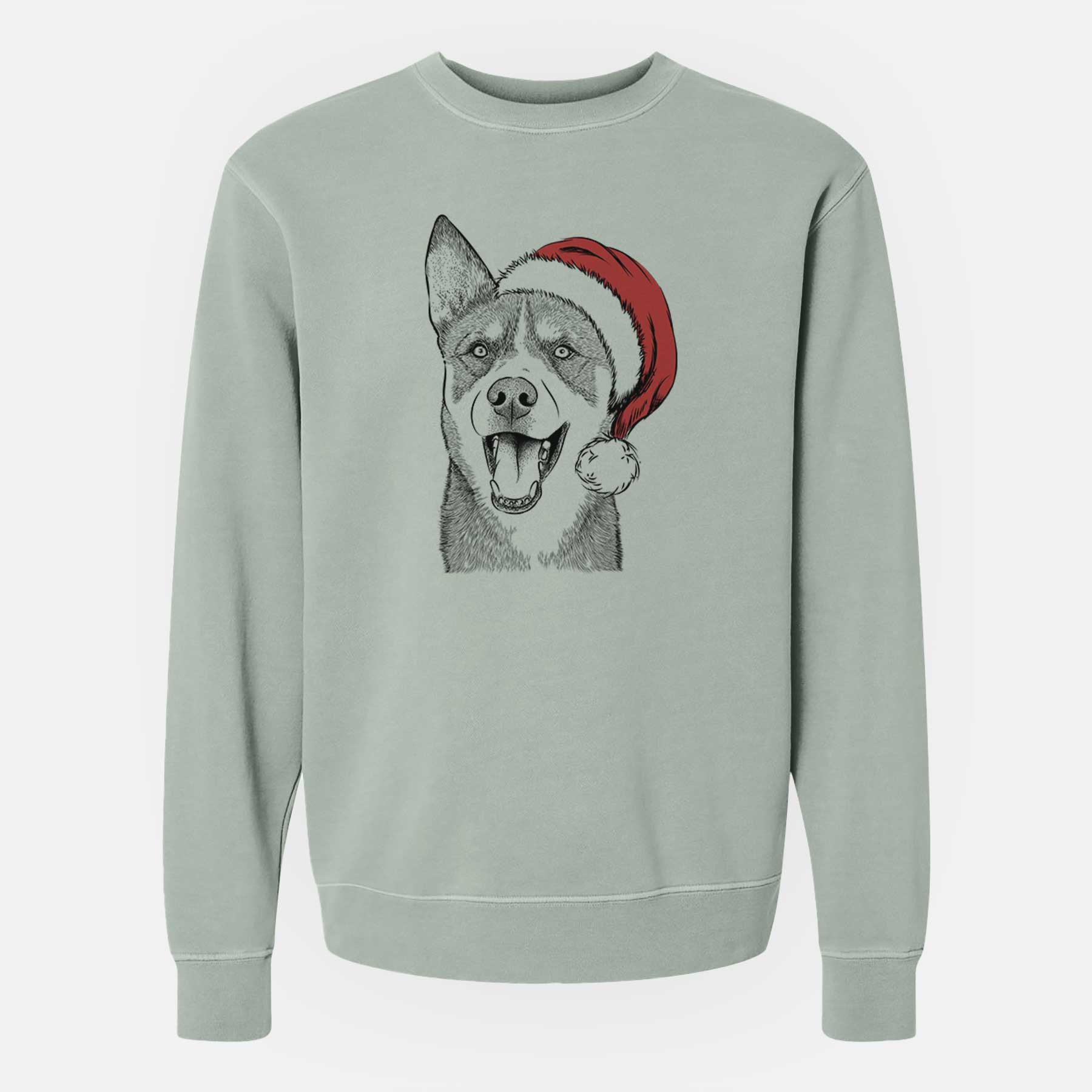 Santa Roux the Siberian Husky - Unisex Pigment Dyed Crew Sweatshirt