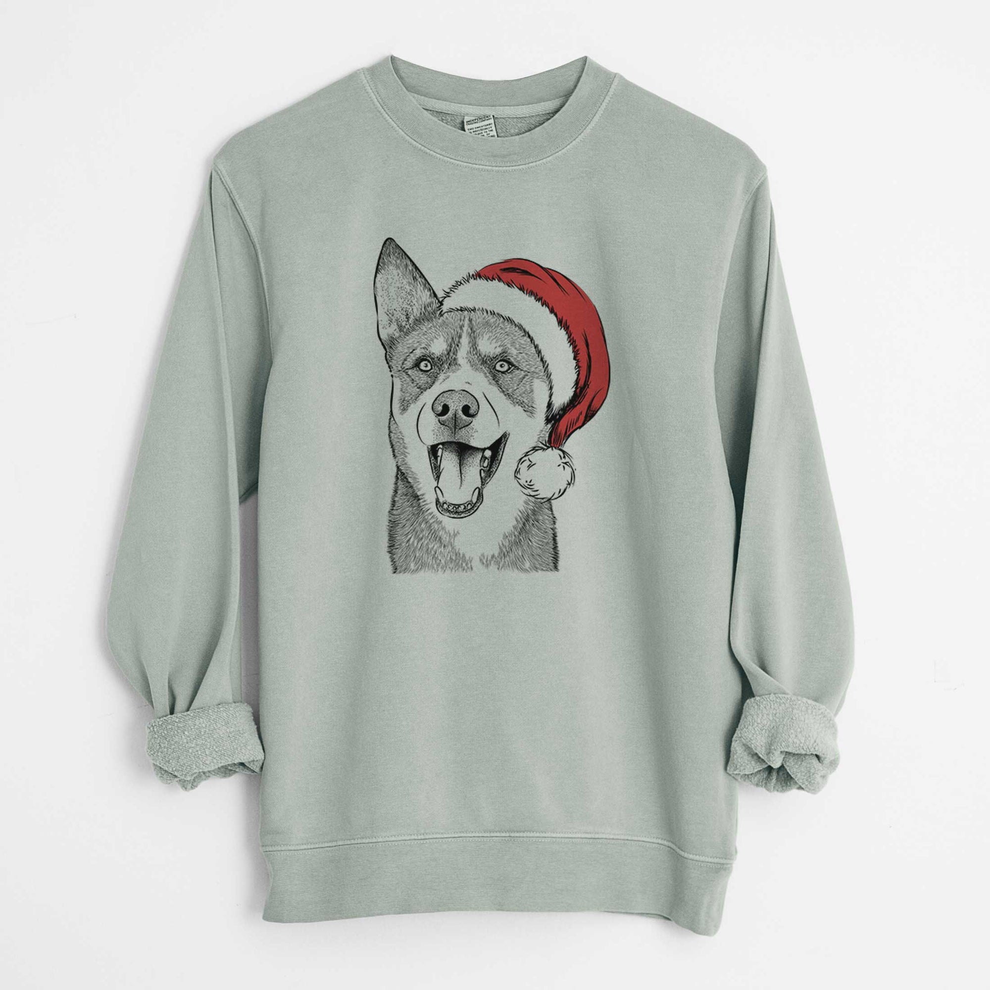 Santa Roux the Siberian Husky - Unisex Pigment Dyed Crew Sweatshirt