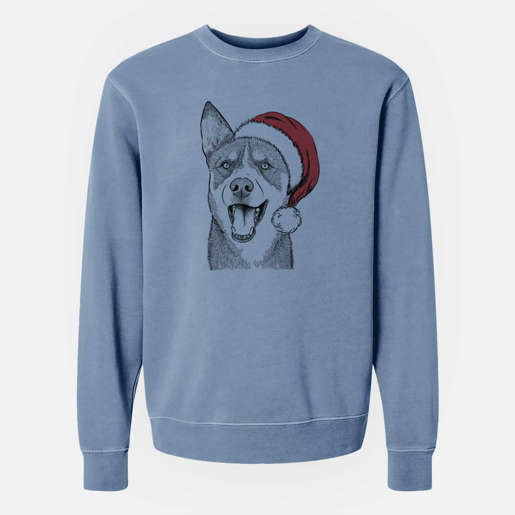 Santa Roux the Siberian Husky - Unisex Pigment Dyed Crew Sweatshirt