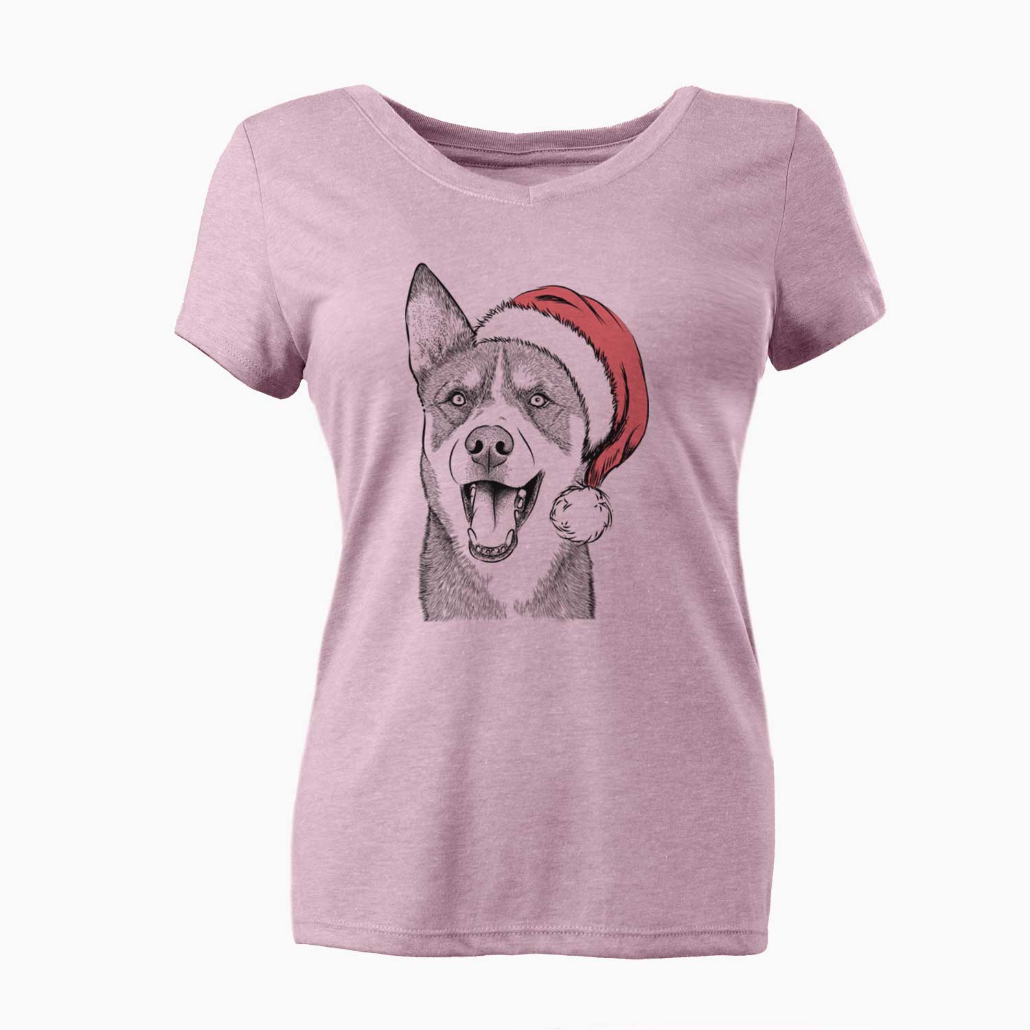 Santa Roux the Siberian Husky - Women's V-neck Shirt