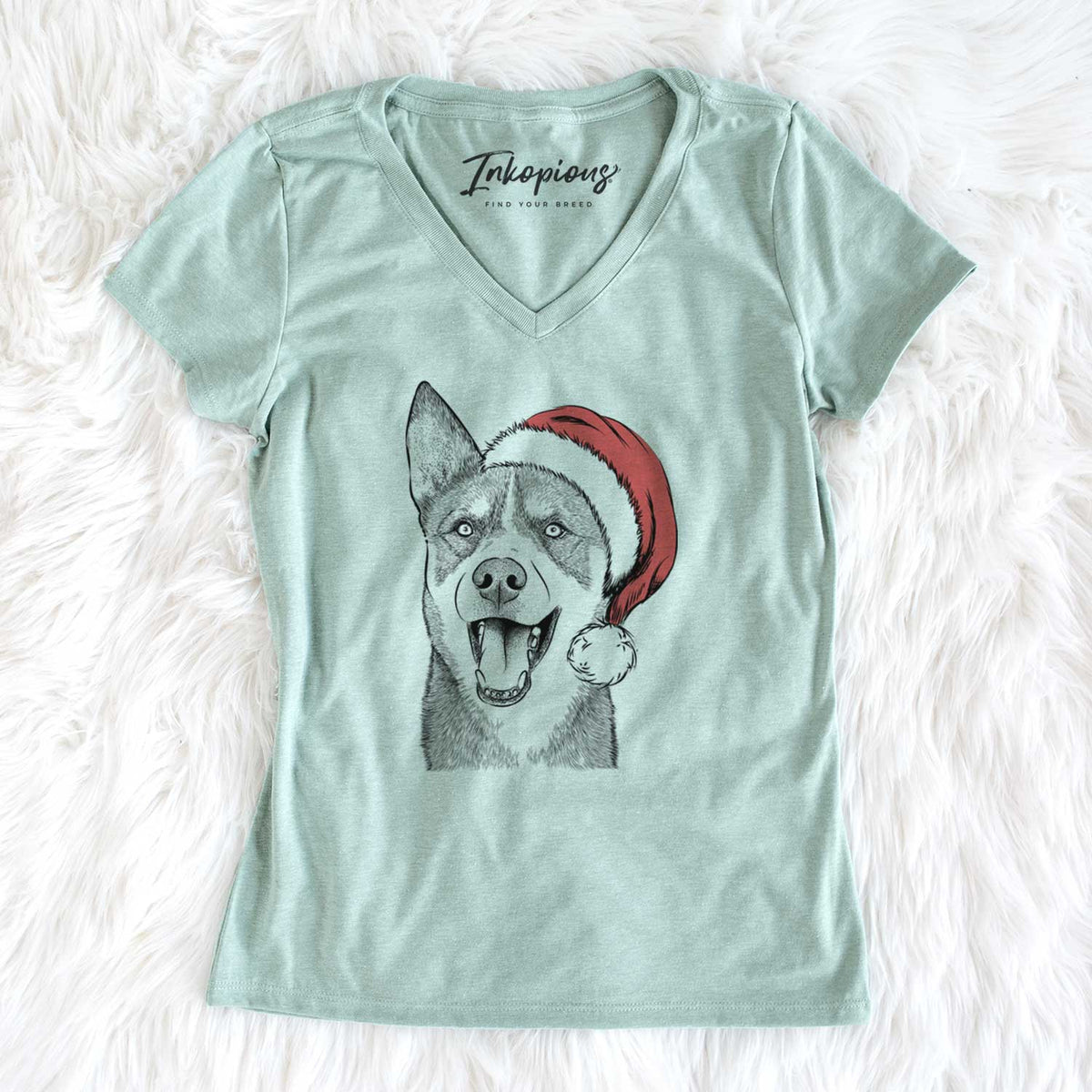 Santa Roux the Siberian Husky - Women's V-neck Shirt
