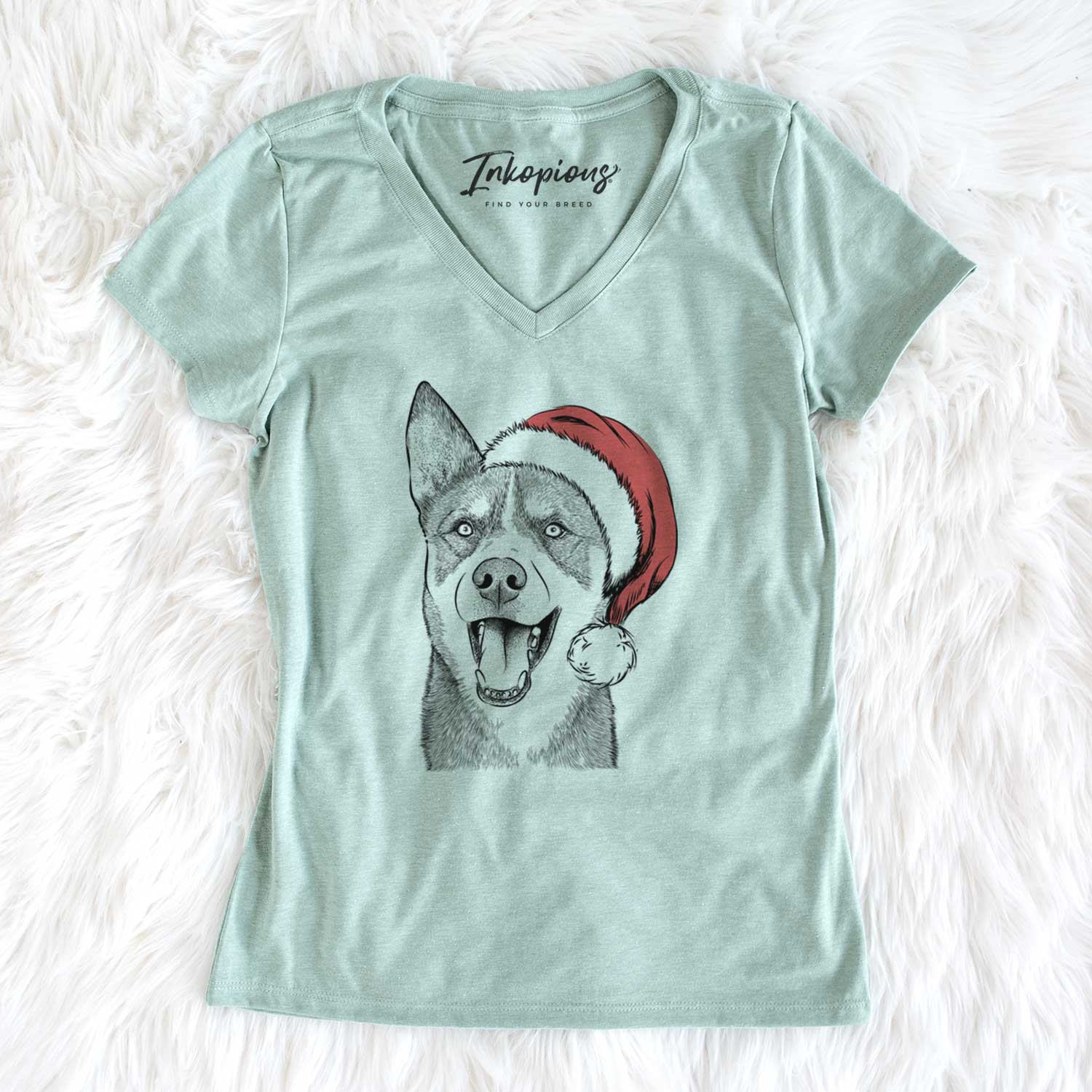 Santa Roux the Siberian Husky - Women's V-neck Shirt