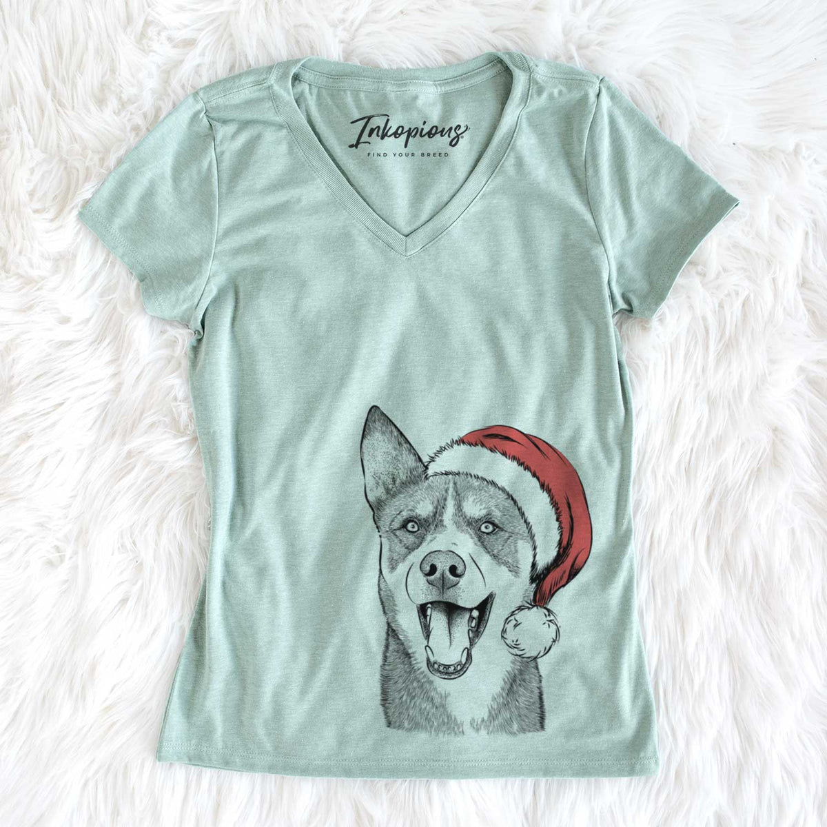 Santa Roux the Siberian Husky - Women&#39;s V-neck Shirt