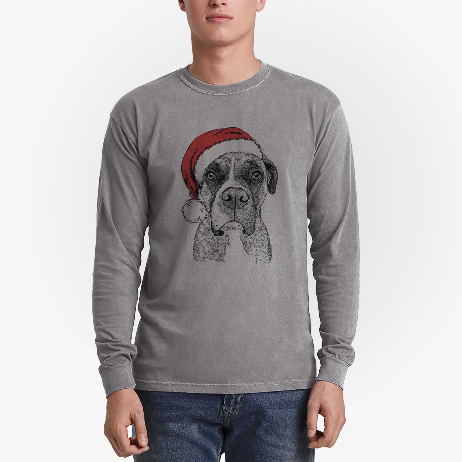 Santa Rowdy Rex the Boxer - Heavyweight 100% Cotton Long Sleeve