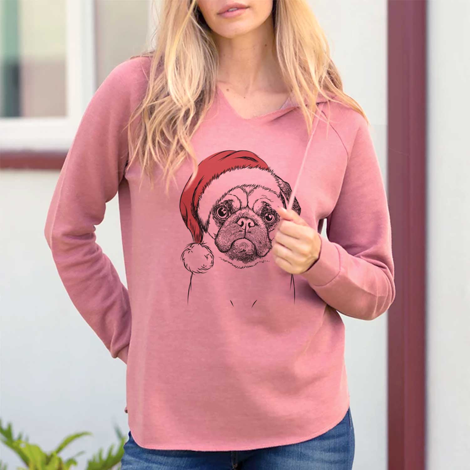 Santa Ruby the Pug - Cali Wave Hooded Sweatshirt