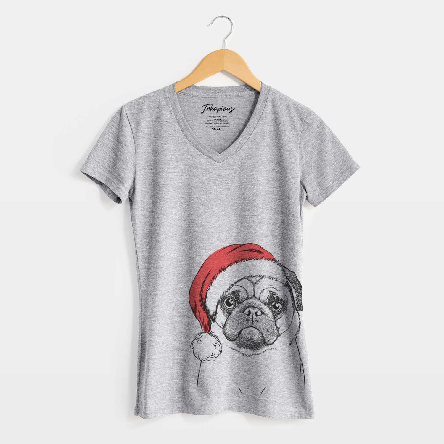 Santa Ruby the Pug - Women's V-neck Shirt