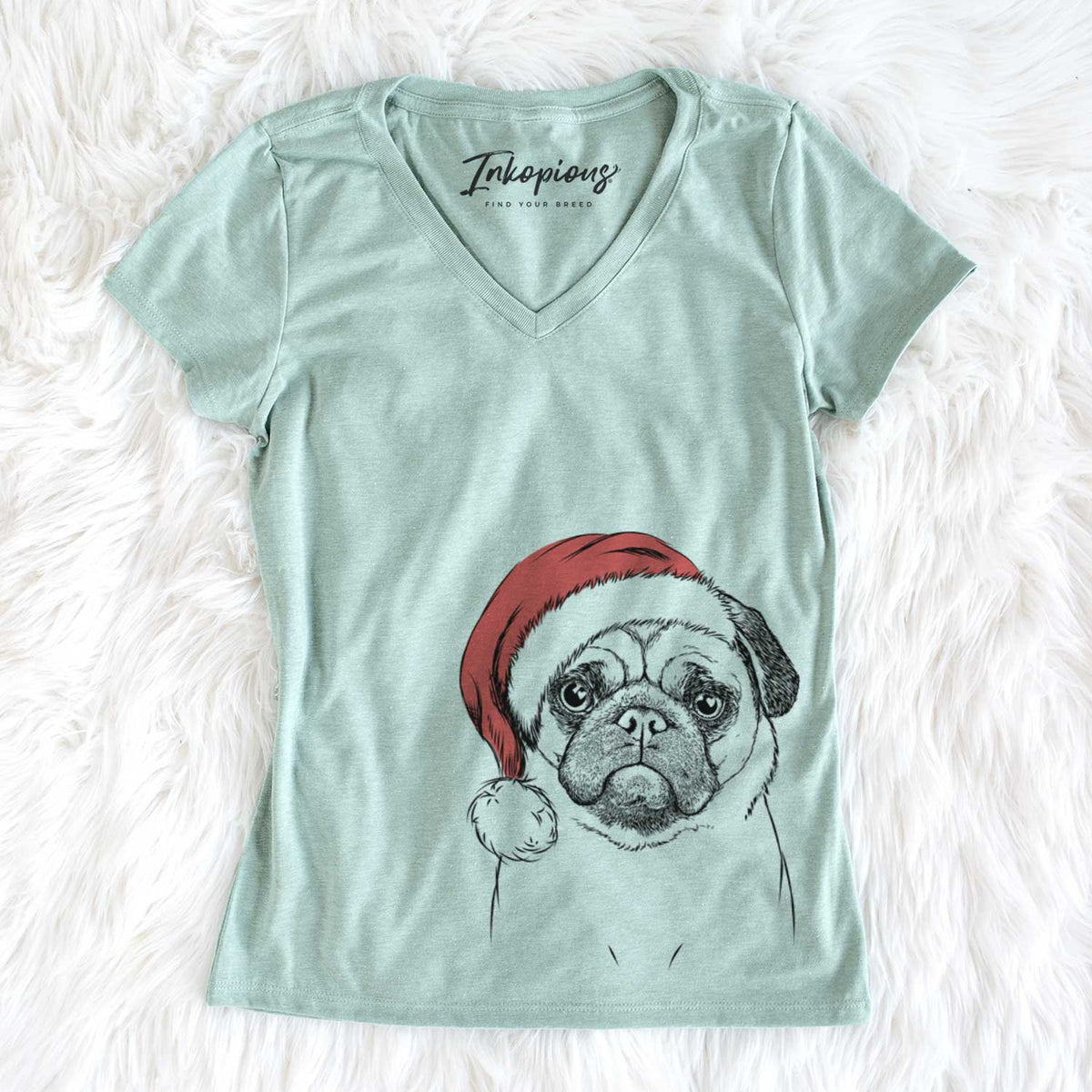 Santa Ruby the Pug - Women&#39;s V-neck Shirt