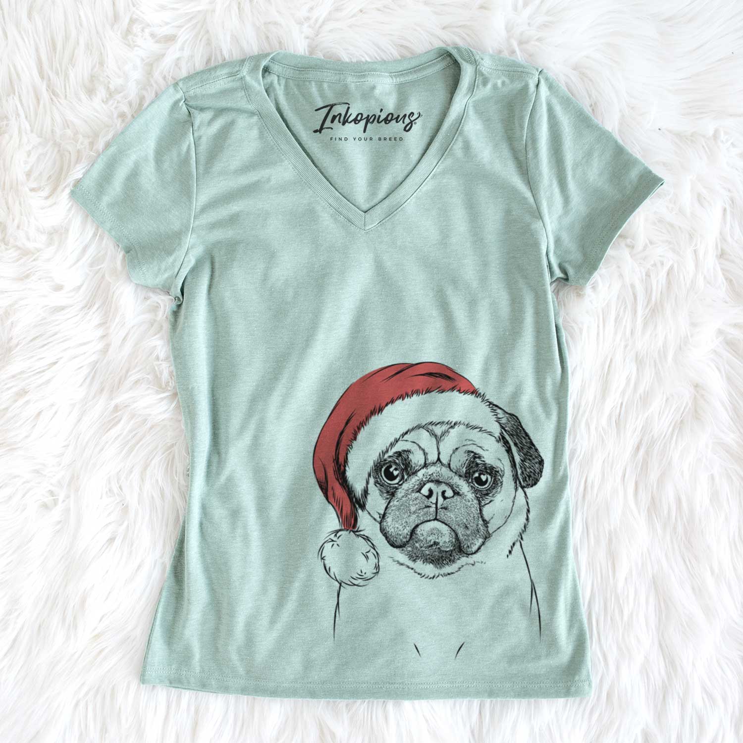 Santa Ruby the Pug - Women's V-neck Shirt