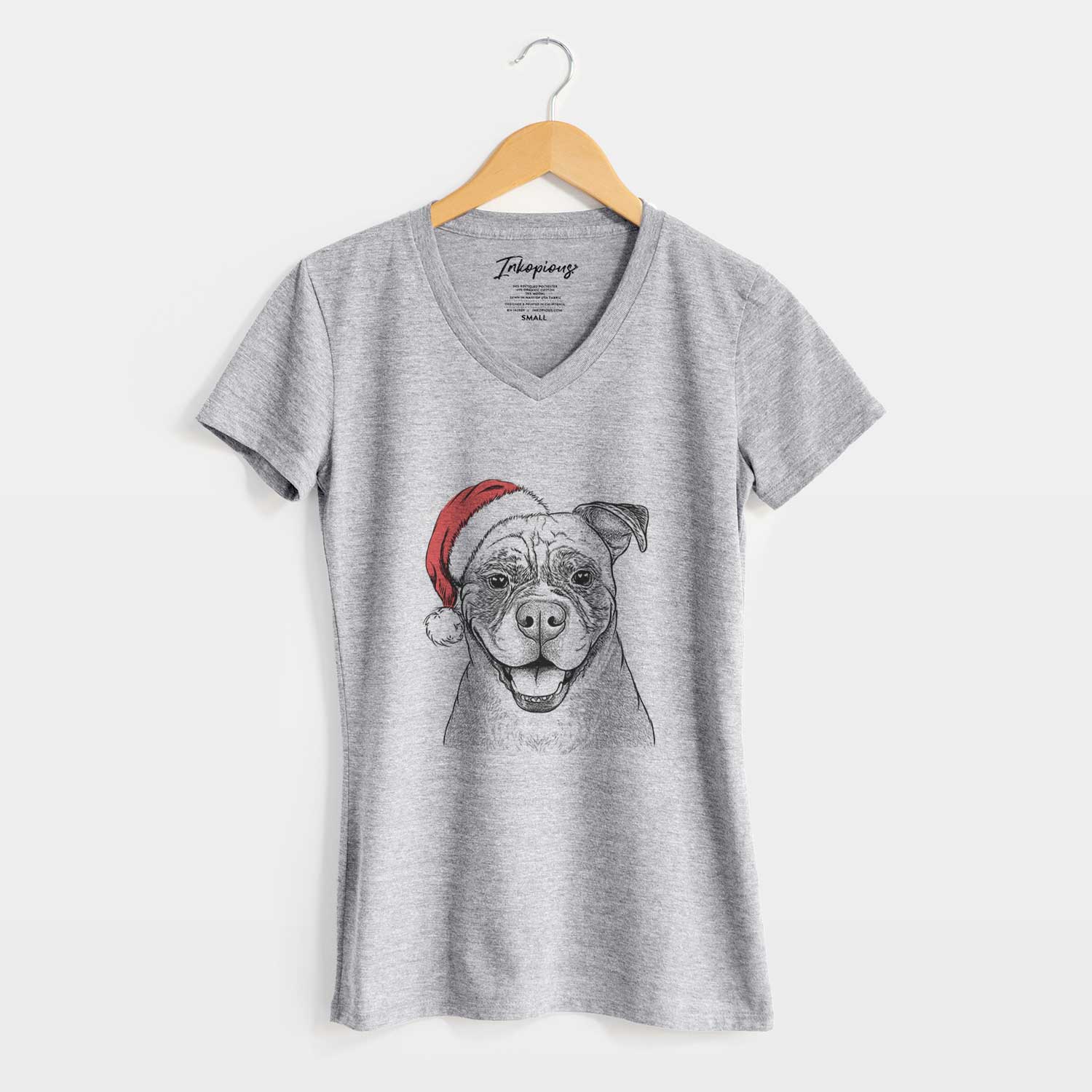 Santa Rufus the American Bulldog - Women's V-neck Shirt