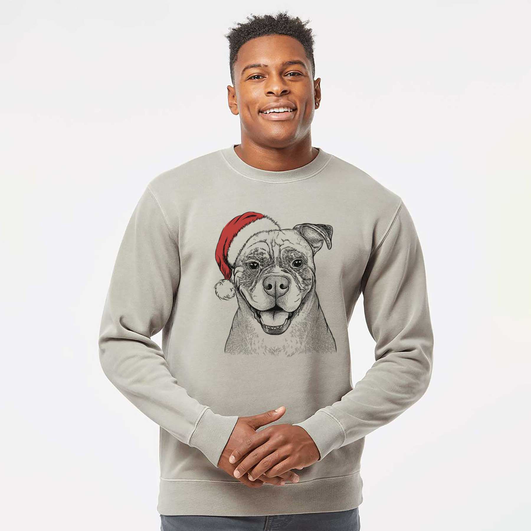 Santa Rufus the American Bulldog - Unisex Pigment Dyed Crew Sweatshirt