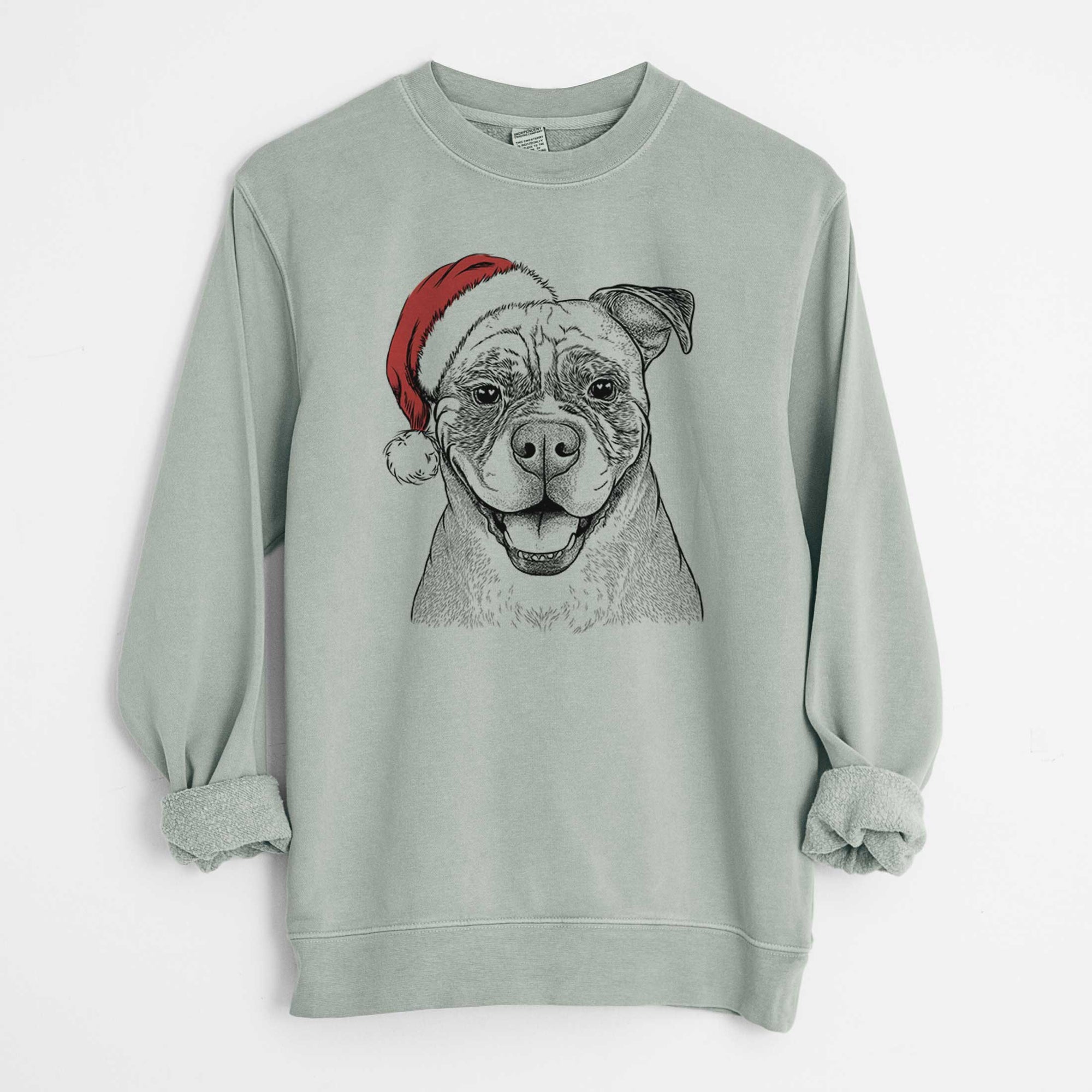 Santa Rufus the American Bulldog - Unisex Pigment Dyed Crew Sweatshirt