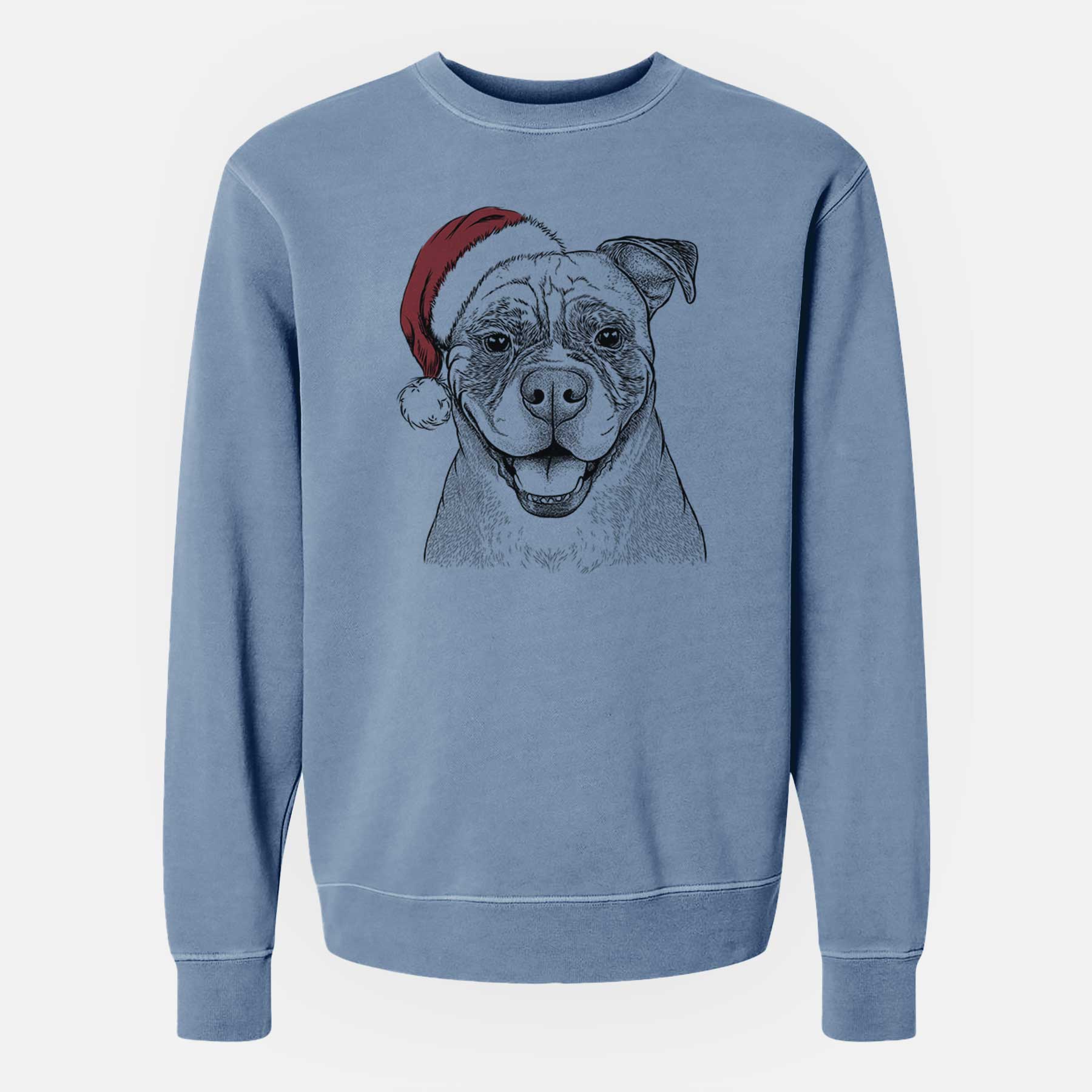 Santa Rufus the American Bulldog - Unisex Pigment Dyed Crew Sweatshirt