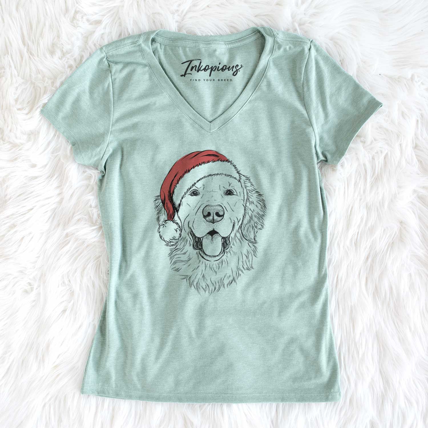 Santa Sam the Golden Retriever - Women's V-neck Shirt