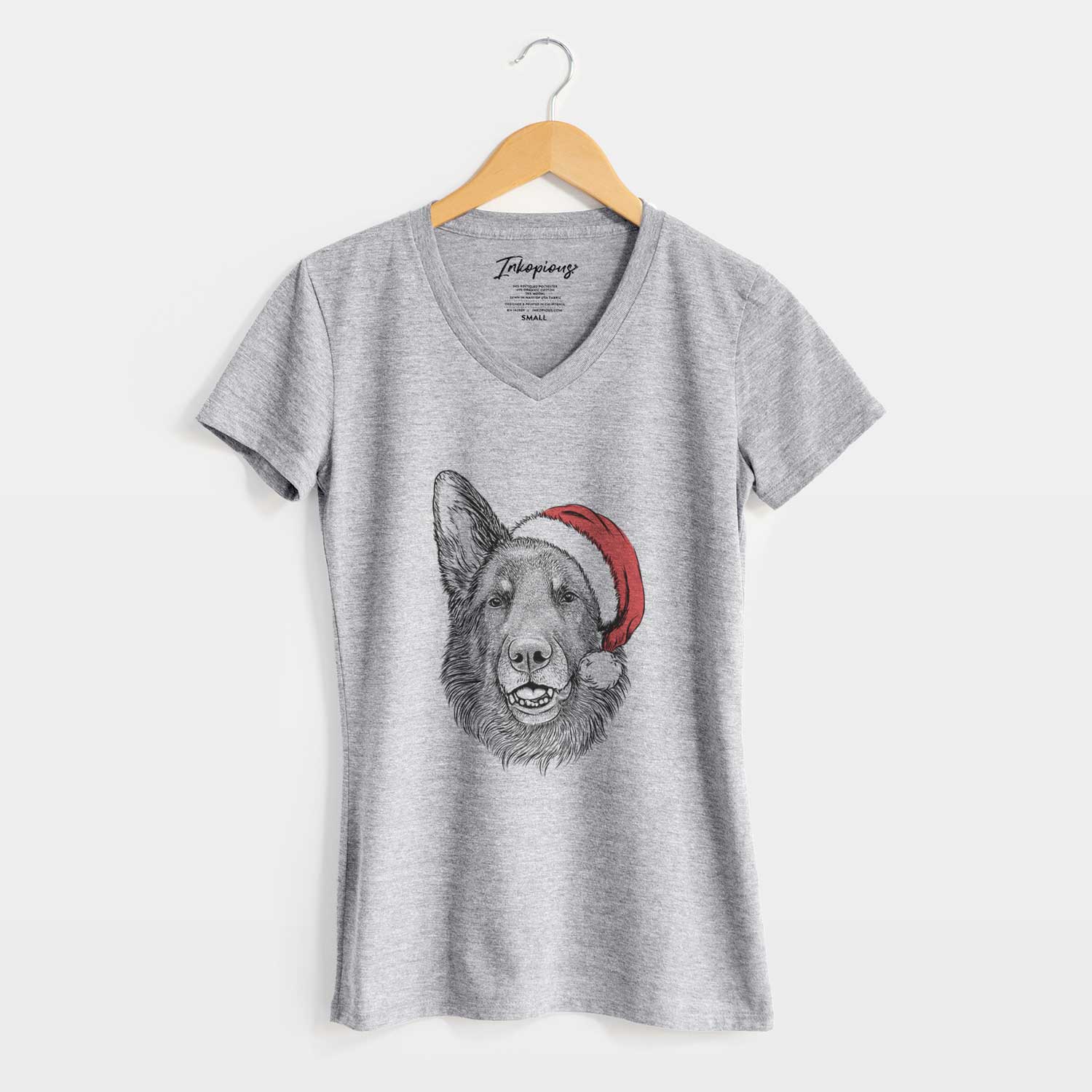 Santa Sammie the German Shepherd - Women's V-neck Shirt