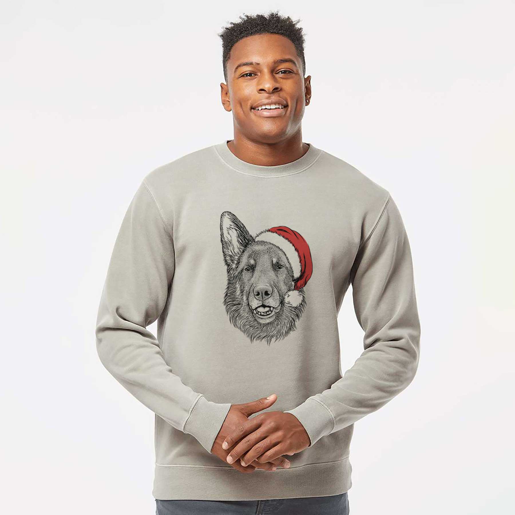 Santa Sammie the German Shepherd - Unisex Pigment Dyed Crew Sweatshirt