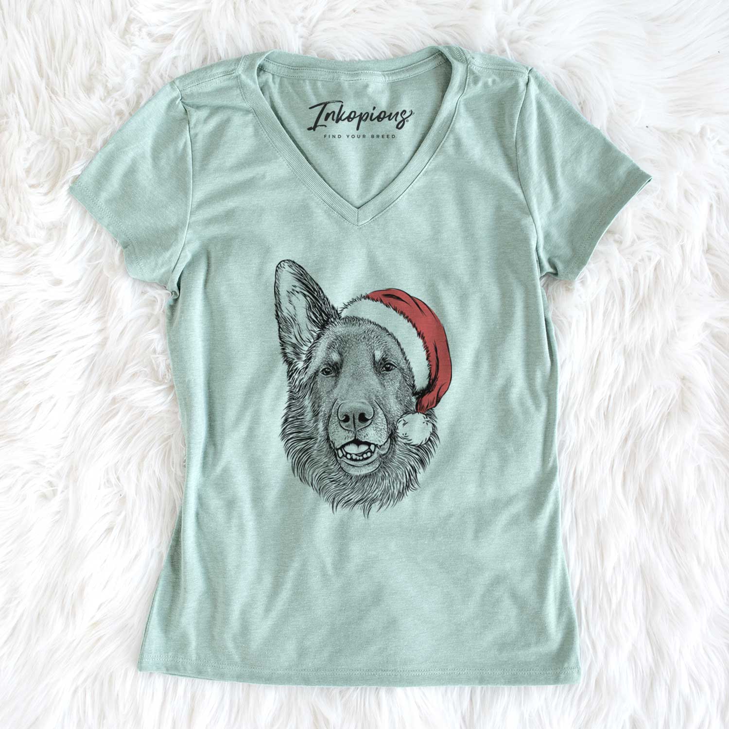 Santa Sammie the German Shepherd - Women's V-neck Shirt