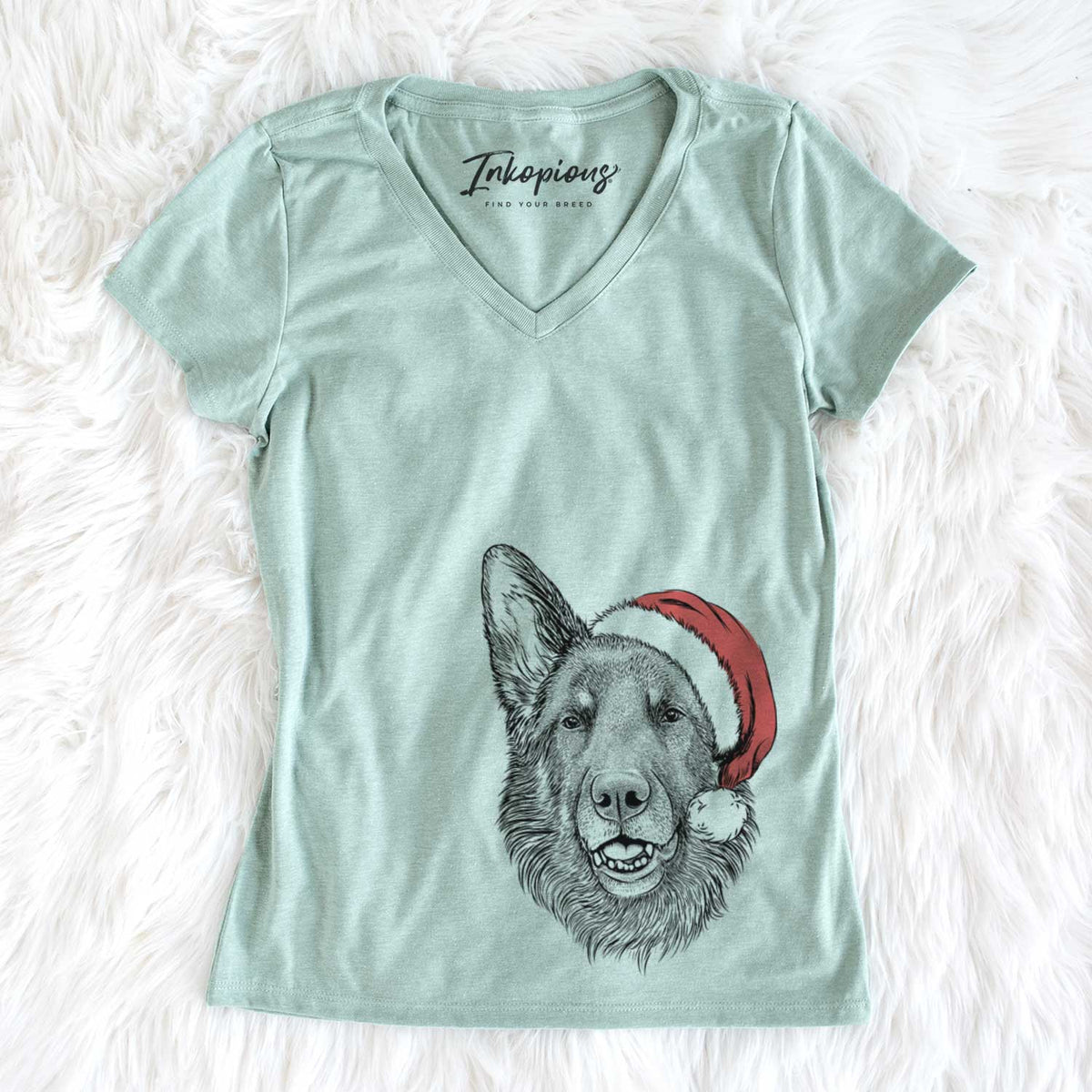 Santa Sammie the German Shepherd - Women&#39;s V-neck Shirt