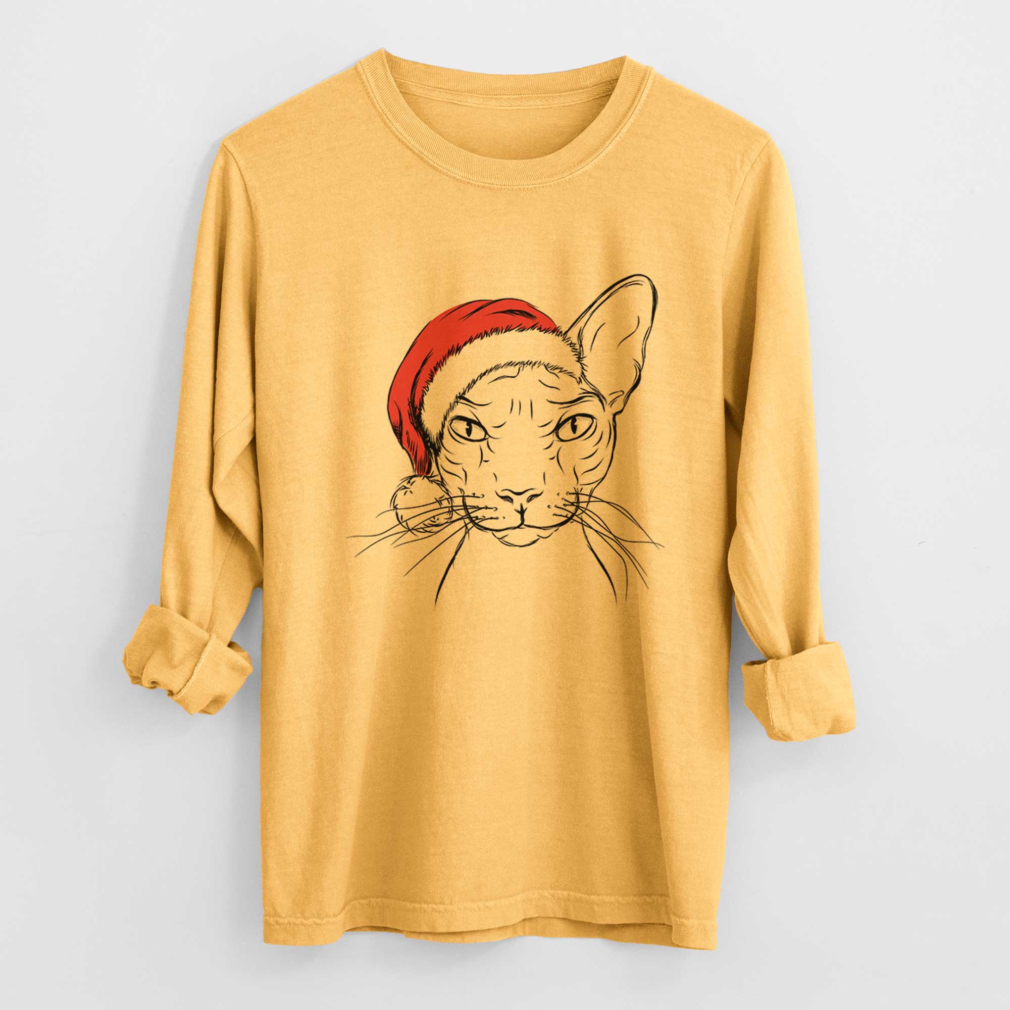 Santa Sammy the Spinx Cat - Heavyweight 100% Cotton Long Sleeve