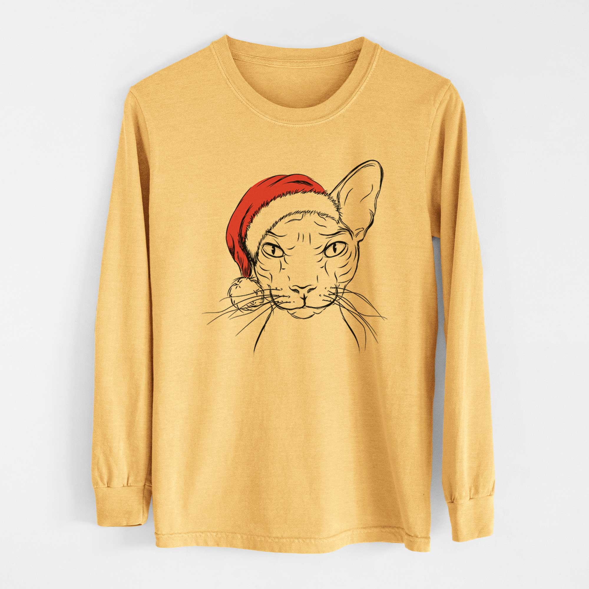 Santa Sammy the Spinx Cat - Heavyweight 100% Cotton Long Sleeve