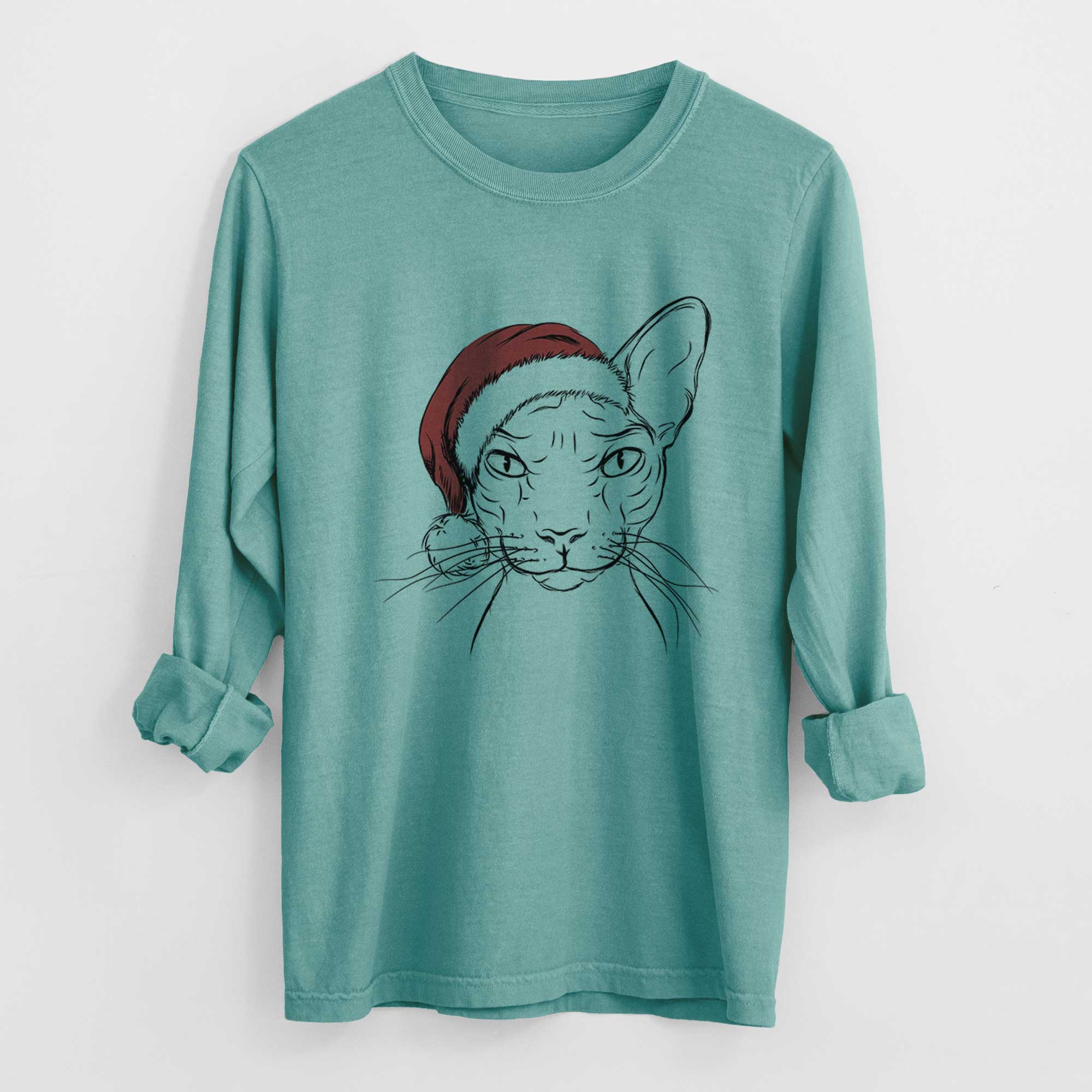 Santa Sammy the Spinx Cat - Heavyweight 100% Cotton Long Sleeve