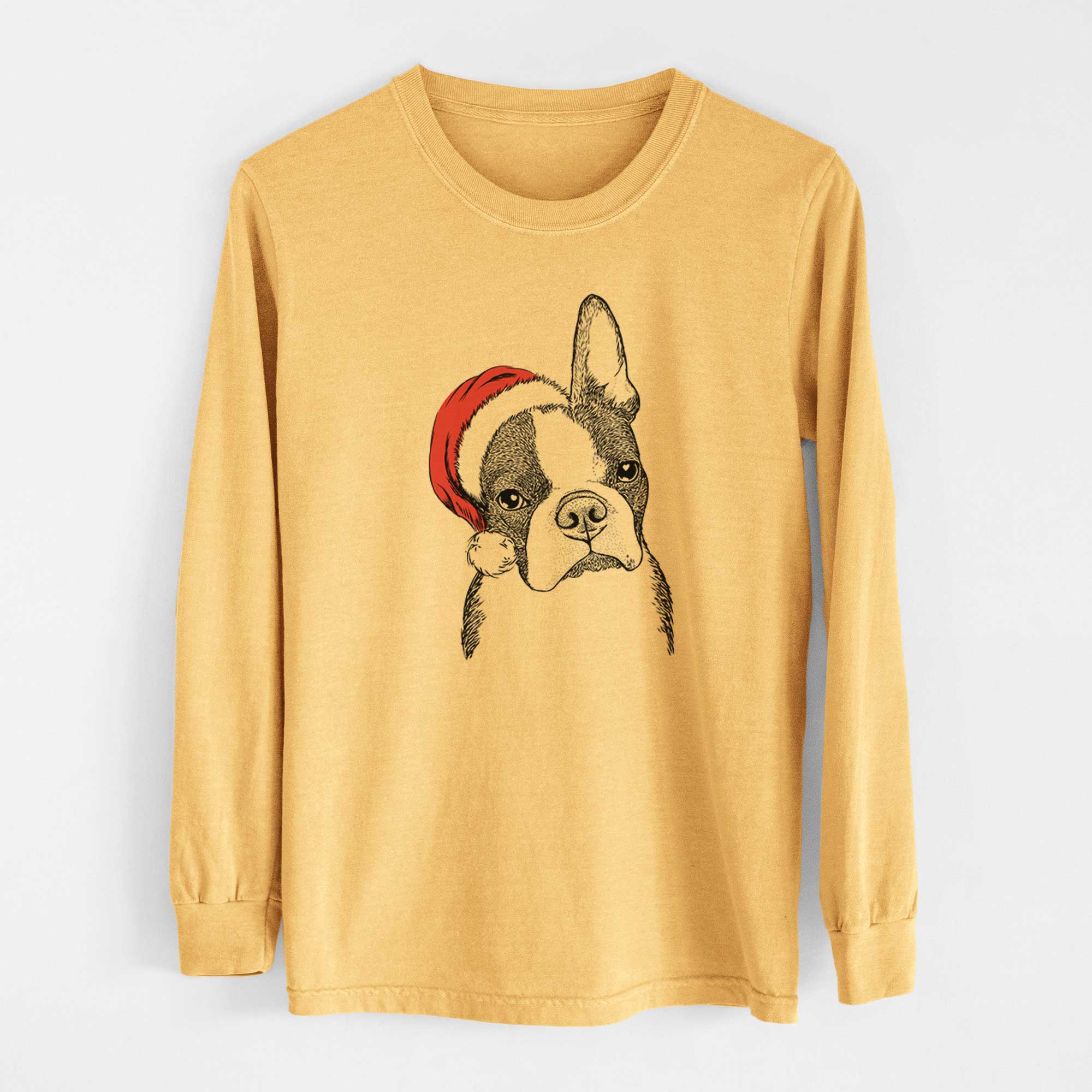 Santa Samuel the Boston Terrier - Heavyweight 100% Cotton Long Sleeve