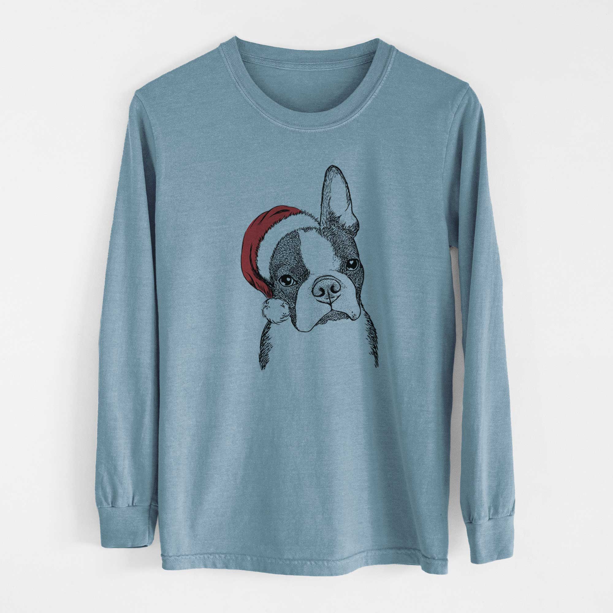 Santa Samuel the Boston Terrier - Heavyweight 100% Cotton Long Sleeve