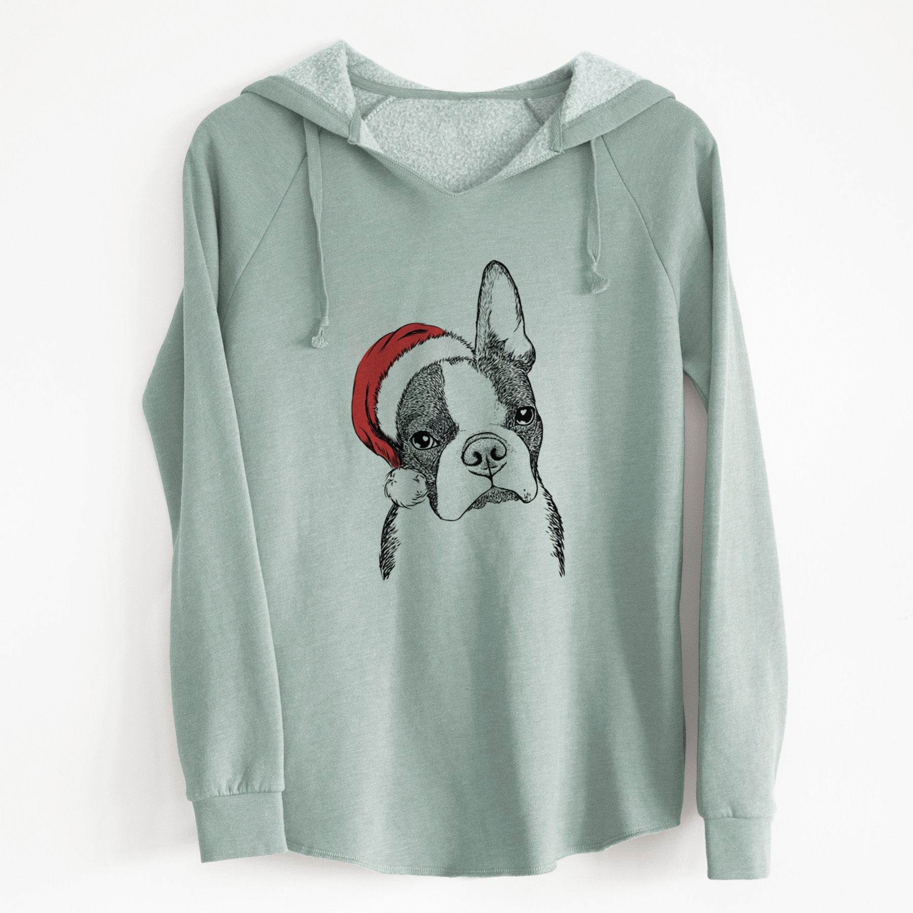 Santa Samuel the Boston Terrier - Cali Wave Hooded Sweatshirt