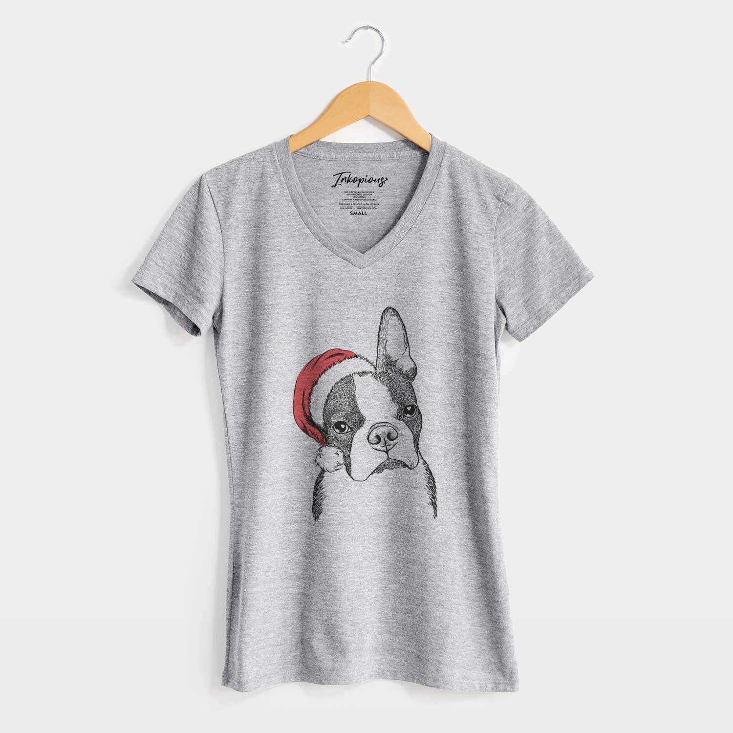 Santa Samuel the Boston Terrier - Women's V-neck Shirt