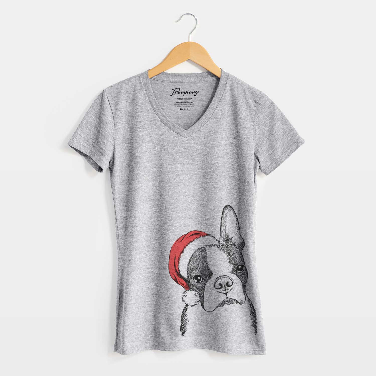 Santa Samuel the Boston Terrier - Women's V-neck Shirt