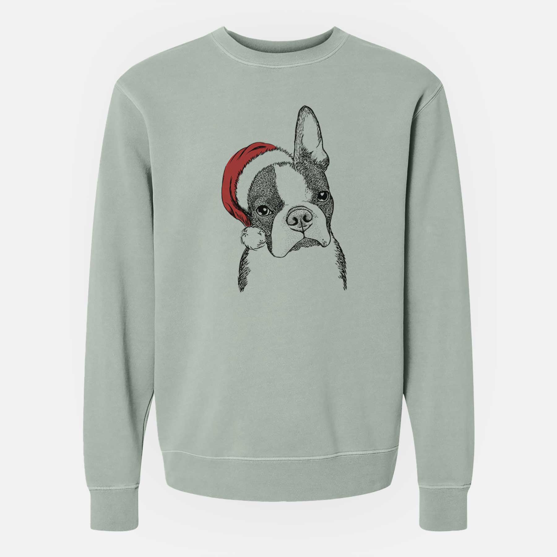 Santa Samuel the Boston Terrier - Unisex Pigment Dyed Crew Sweatshirt