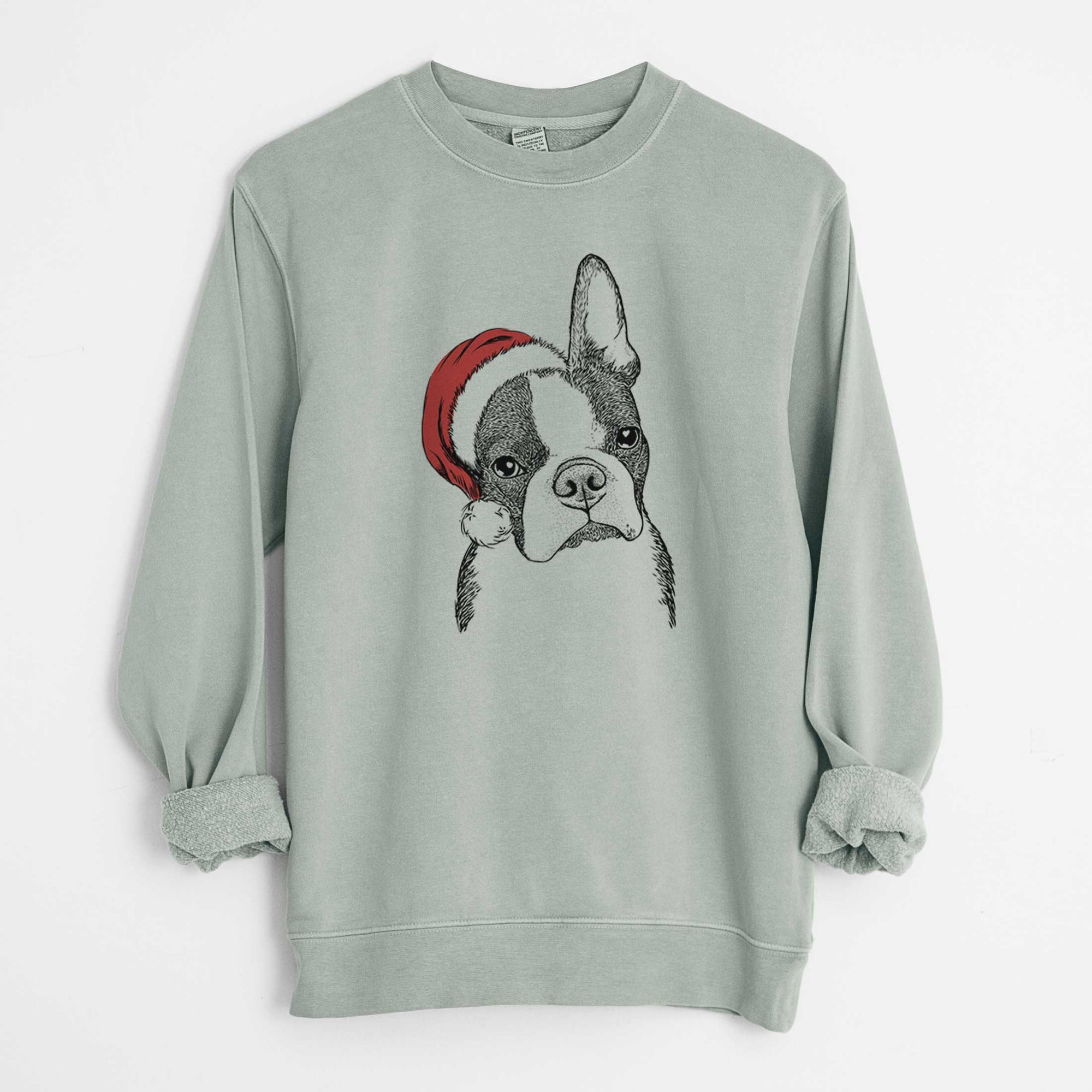 Santa Samuel the Boston Terrier - Unisex Pigment Dyed Crew Sweatshirt