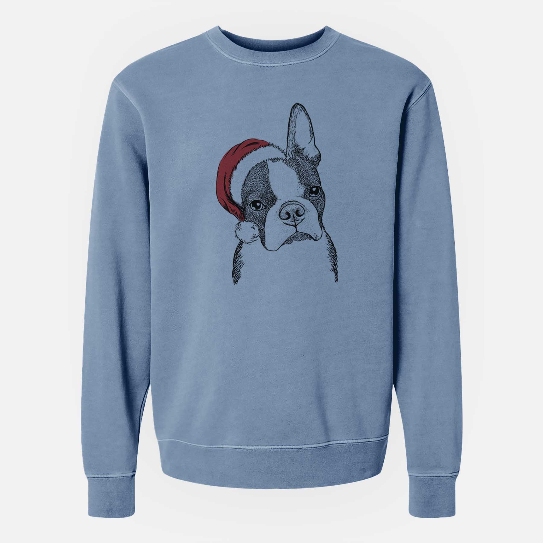 Santa Samuel the Boston Terrier - Unisex Pigment Dyed Crew Sweatshirt