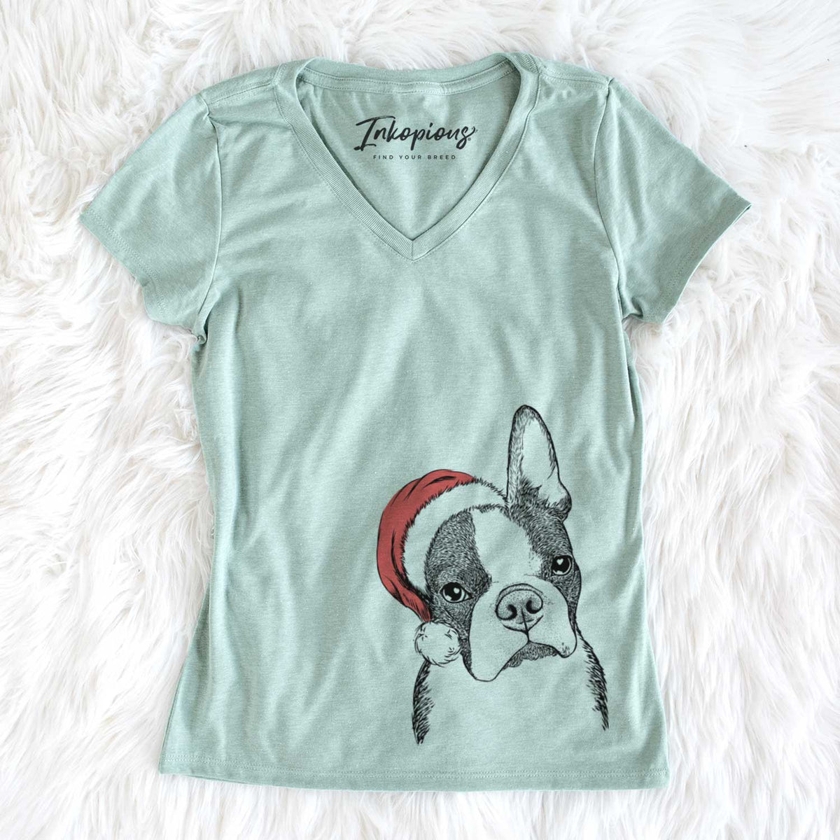 Santa Samuel the Boston Terrier - Women&#39;s V-neck Shirt