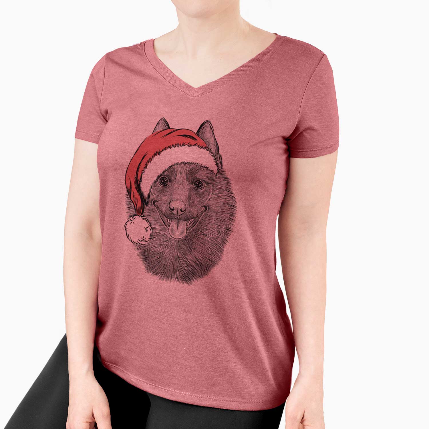 Santa Sander the Schipperke - Women's V-neck Shirt